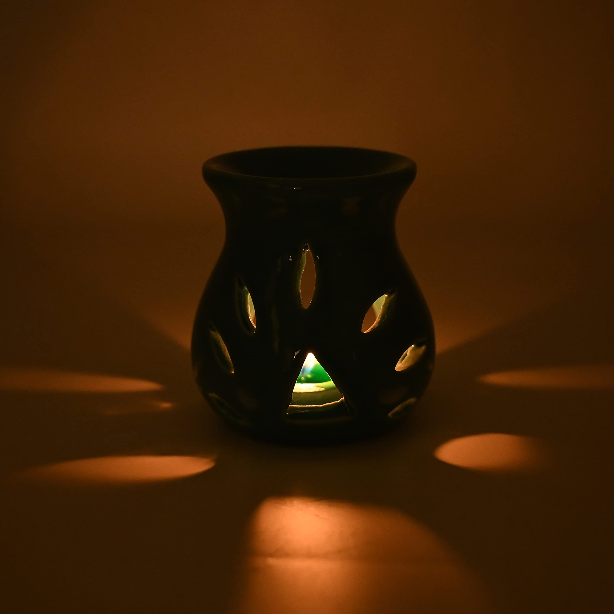 Handmade Turquoise Ceramic Tealight Candle Holder - Essential Oil Burner & Aromatherapy Diffuser for Home Decor, Spa, Yoga, and Relaxation