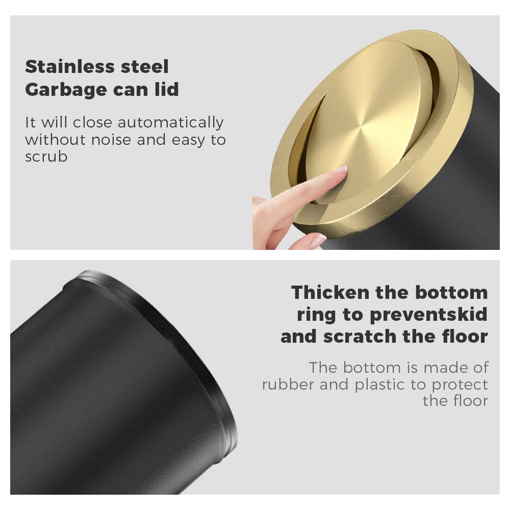 15L/4GAL Black and Gold Bathroom Trash Can with Flip Lid - Odor Control Waste Bin for Bathroom, Kitchen, Office & Hotel - Elegant Touch for Home, Living Room & Commercial Spaces
