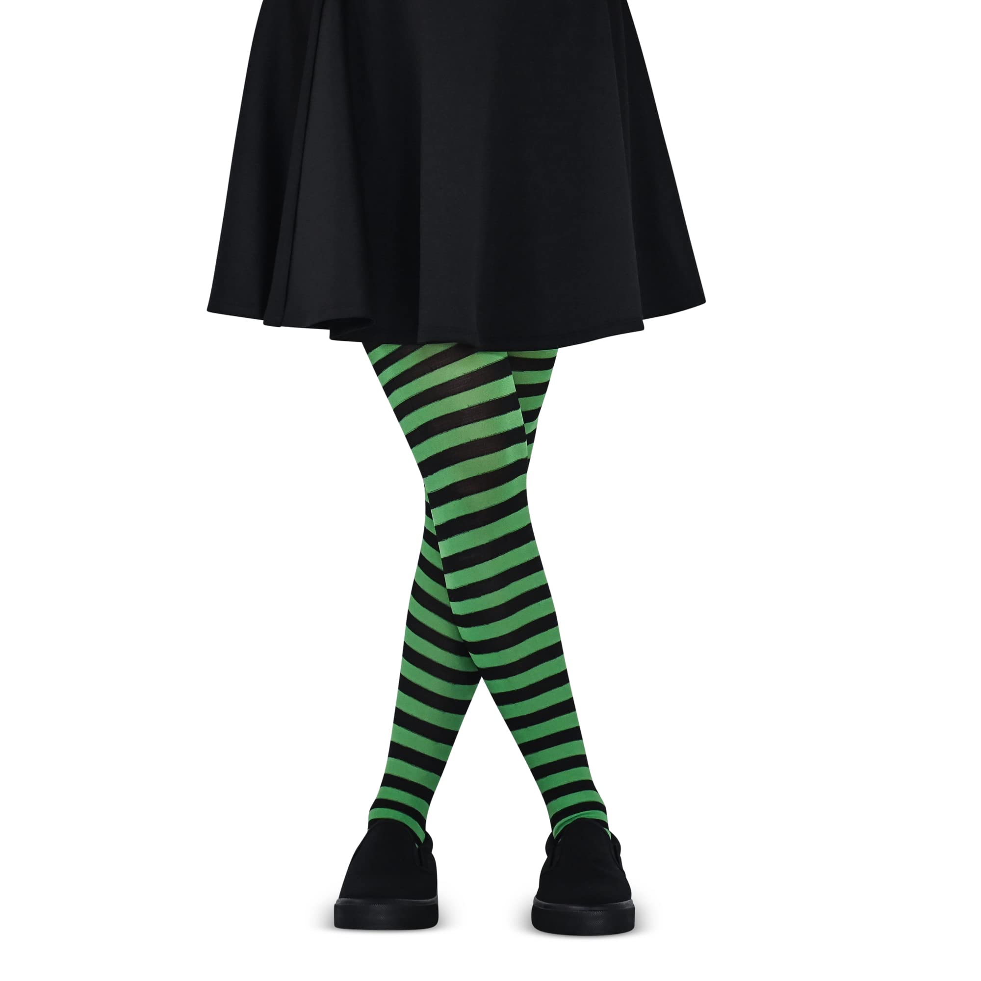 Skeleteen Striped Nylon Tights - Black & Green Stretch Stockings for Daily Wear & Costumes