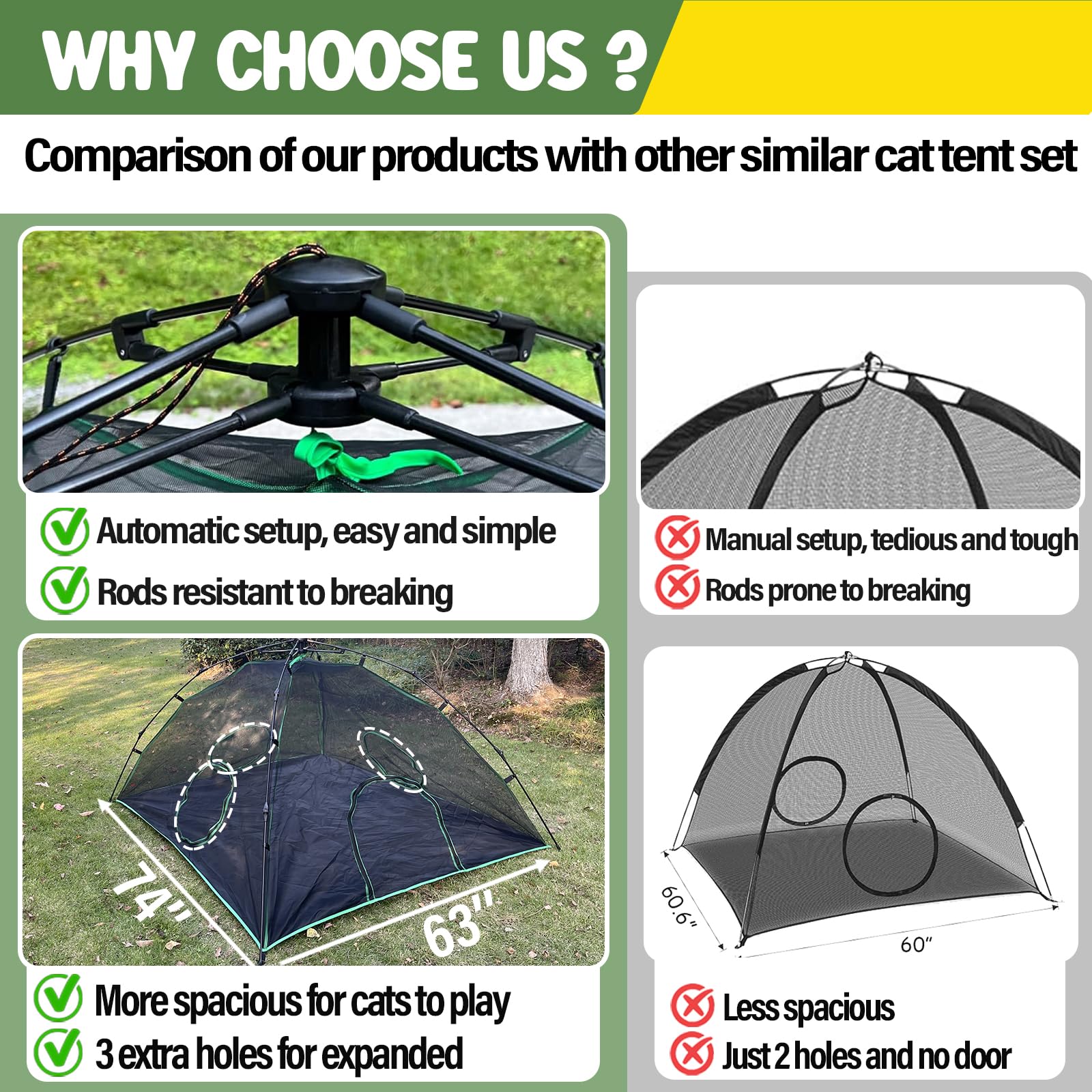 Outdoor Cat Tent with Tunnels - Foldable Portable Cat Enclosure for Indoor & Outdoor Use - 4-in-1 Pet Playpen Includes 2 Tents & 2 Tunnels - Perfect for Backyard, Camping, and Travel Adventures with Your Cat
