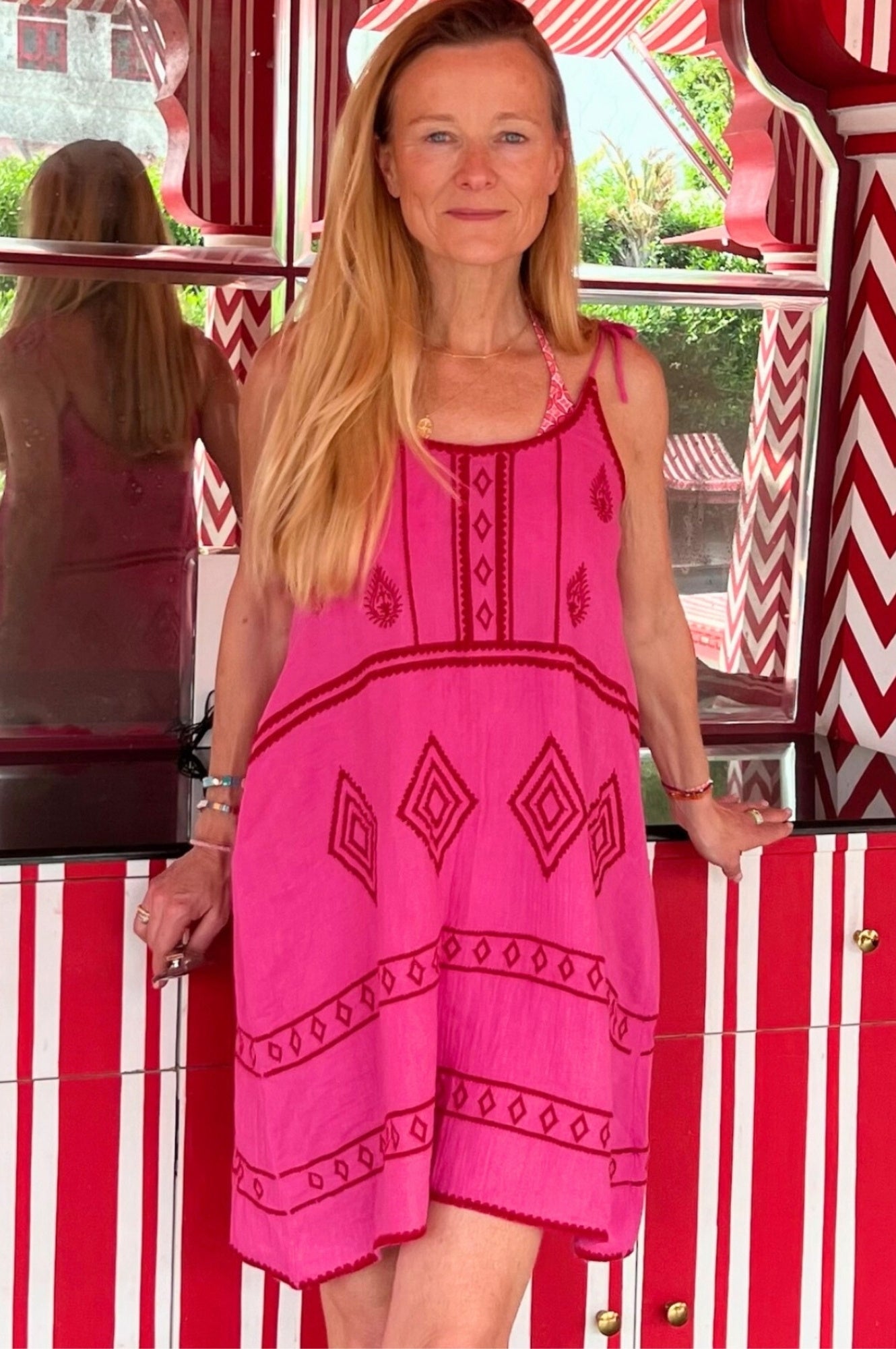 Imogen Dress - Elegant Pink & Red Floral Summer Dress for Women | Perfect for Weddings, Parties & Casual Outings