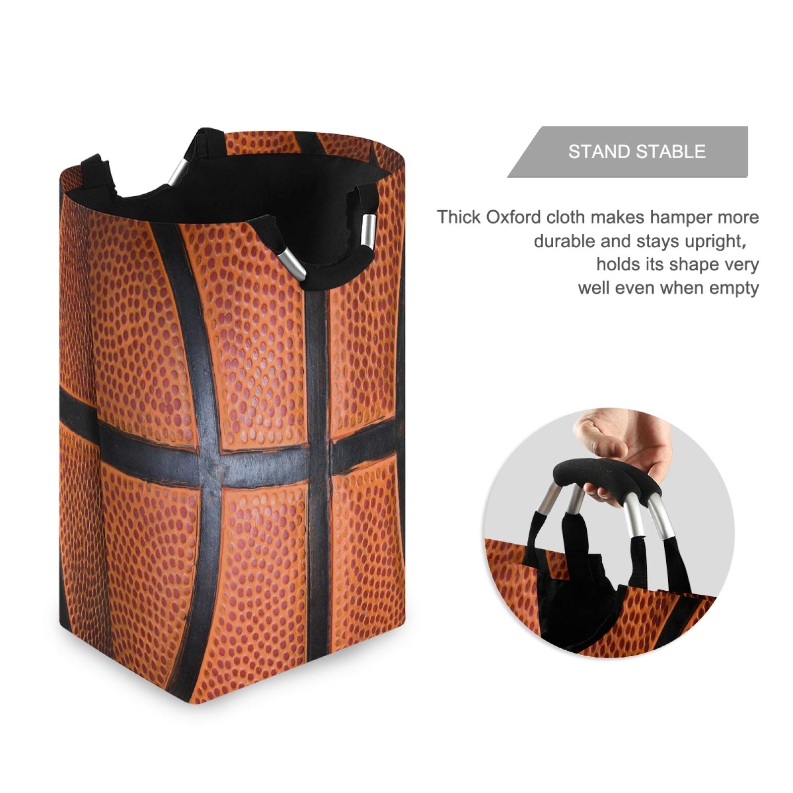 Foldable Waterproof Laundry Hamper Basket with Handles - Basketball Texture Orange Dirty Clothes Bag, Toy Storage Bin for Bathroom, Bedroom & Kids Room - Perfect for Sports Lovers & Home Organization