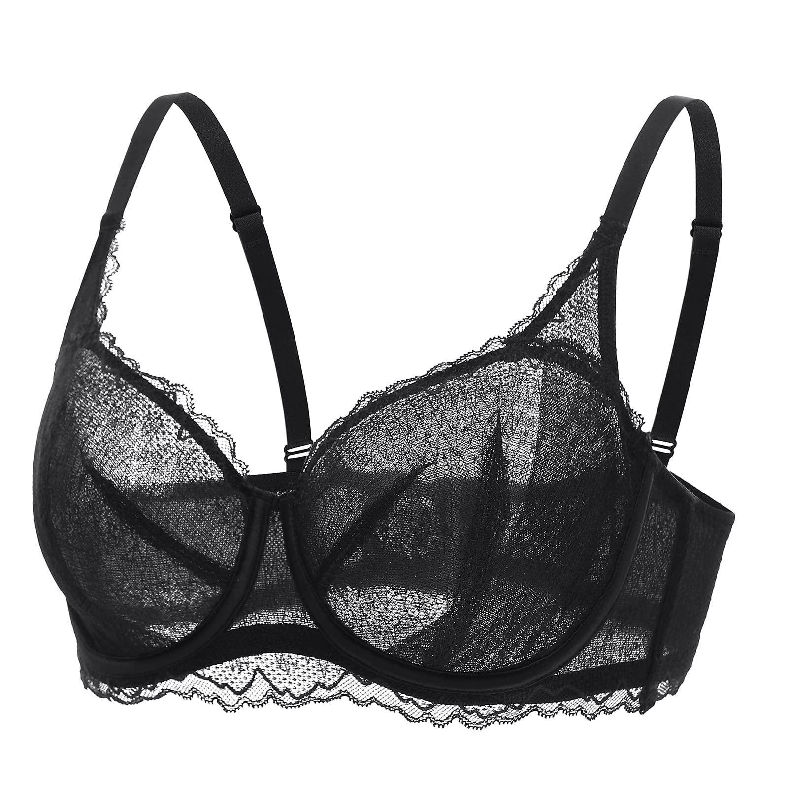 DOBREVA Women's Balconette Lace Bra - See Through Unlined Underwire Minimizer Bras for Everyday Comfort | Perfect for Date Night, Work & Special Occasions