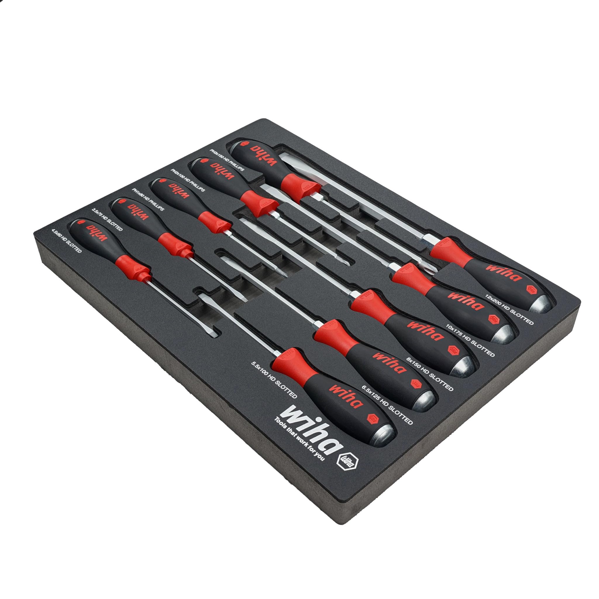 Wiha 10-Piece Heavy Duty Cushion Grip Phillips Screwdriver Set for Professional Mechanics & DIY Home Repair - Perfect for Automotive, Electronics & Furniture Assembly