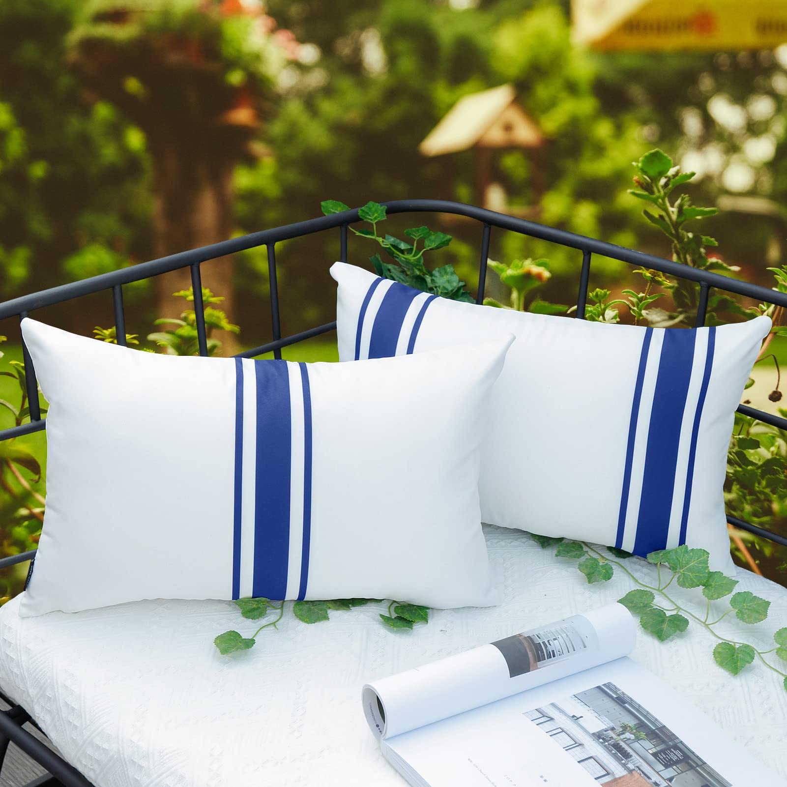 JOJOGOGO Waterproof Navy Blue Outdoor Lumbar Pillow Covers Set of 2 (12x20 Inches) - Durable Patio Swing & Bench Seat Cushion Covers for Porch, Garden, and Backyard Furniture Decor