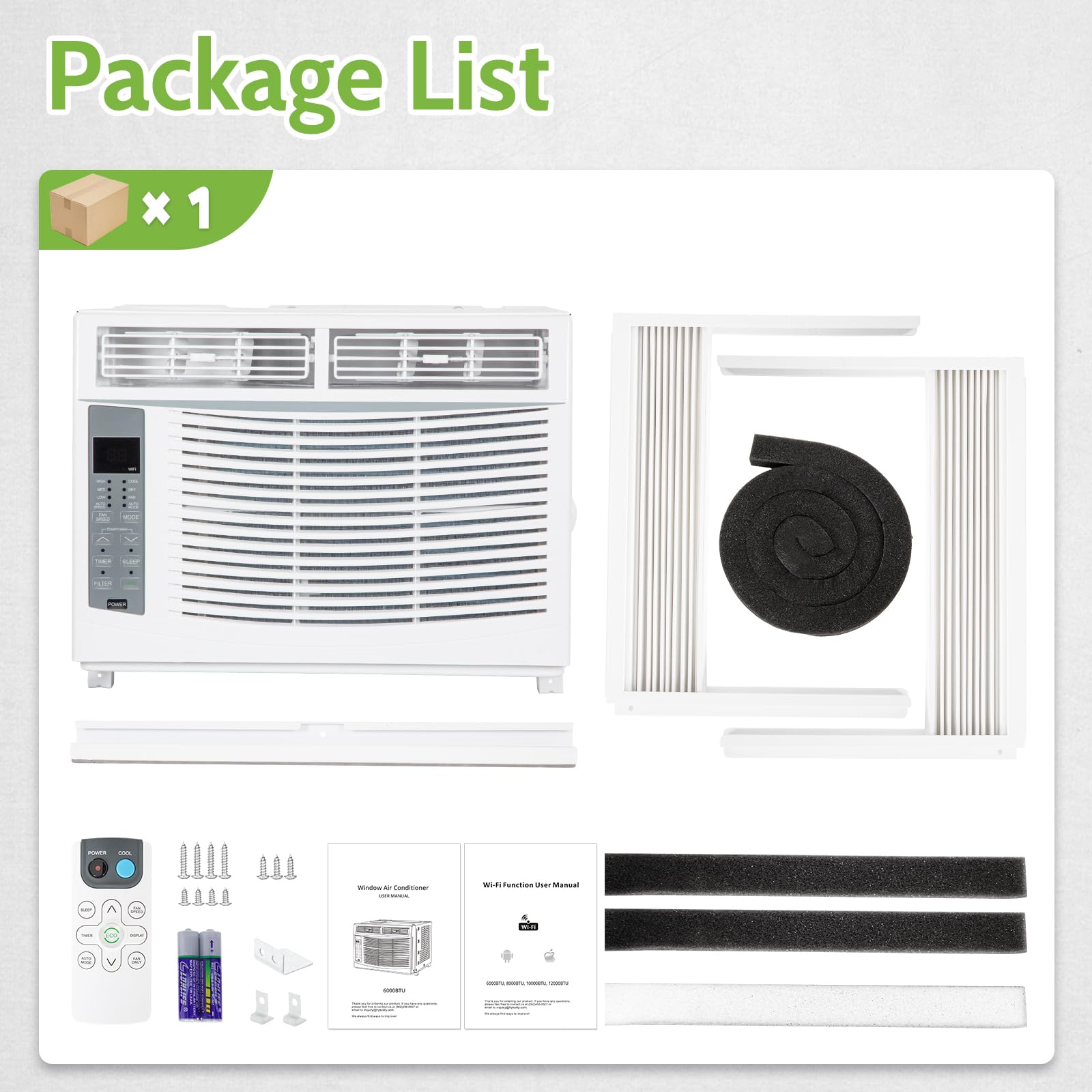 6000 BTU Smart WiFi Window Air Conditioner with Remote Control - Energy Efficient, Easy Installation Kit - Cools Rooms Up to 250 Sq.Ft - Perfect for Bedrooms, Small Offices & Apartments