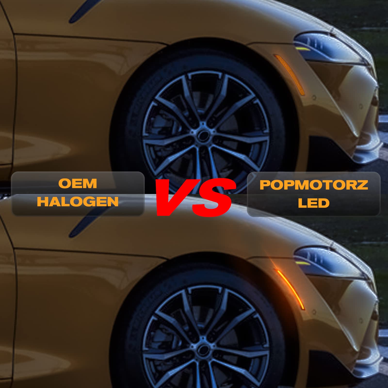 POPMOTORZ 72 SMD LED Front Fender Side Marker Lights - Amber Smoke Lens Replacement for Toyota Supra 2020 2021 Models - 2 Pack Daytime Running Lights & Parking Lamps - Perfect for Night Driving and Car Customization