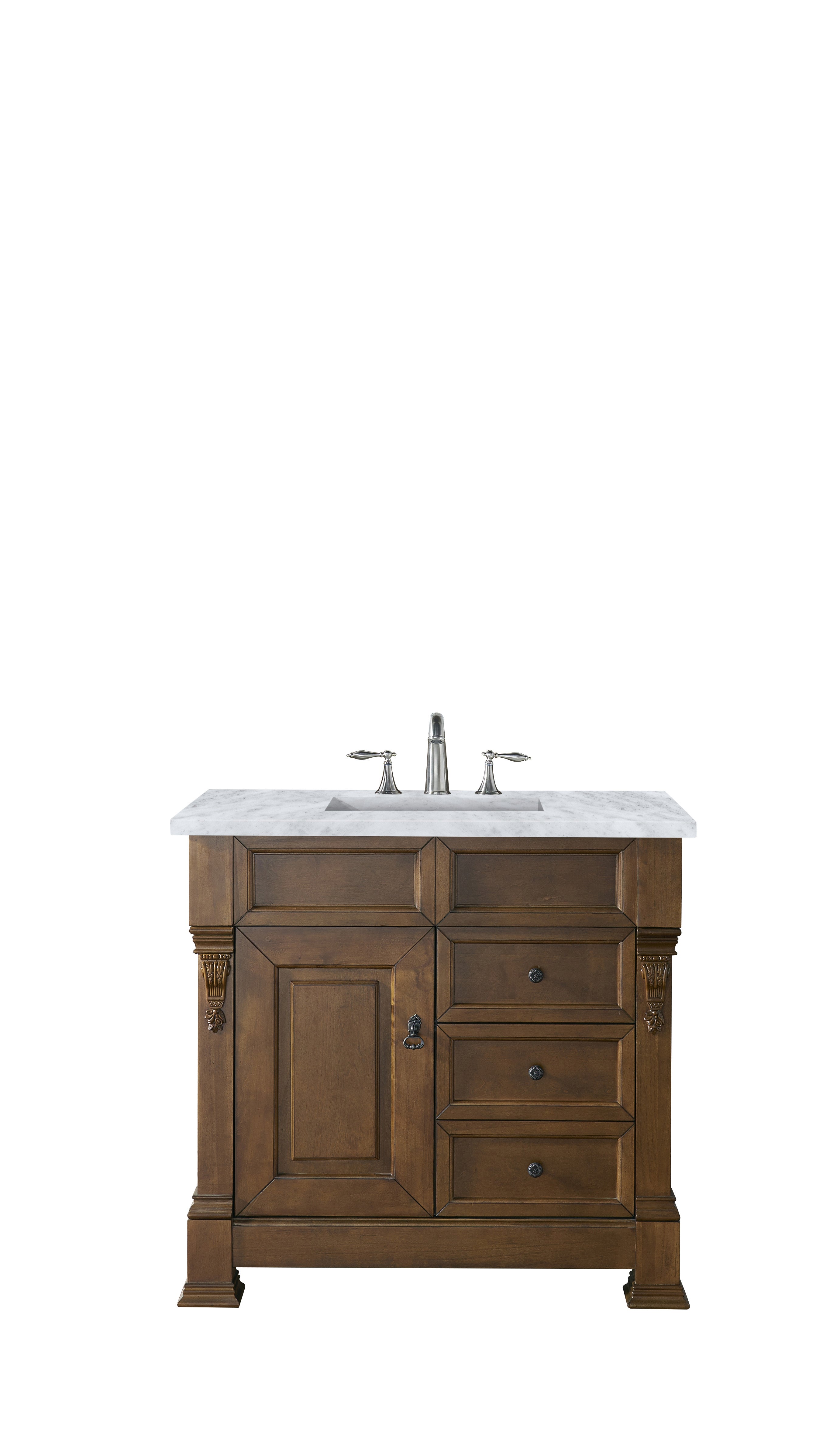 Brookfield 36 Inch Single Bathroom Vanity Set - Country Oak Finish with 3CM Carrara Marble Countertop | Perfect for Modern Farmhouse & Traditional Bathroom Decor