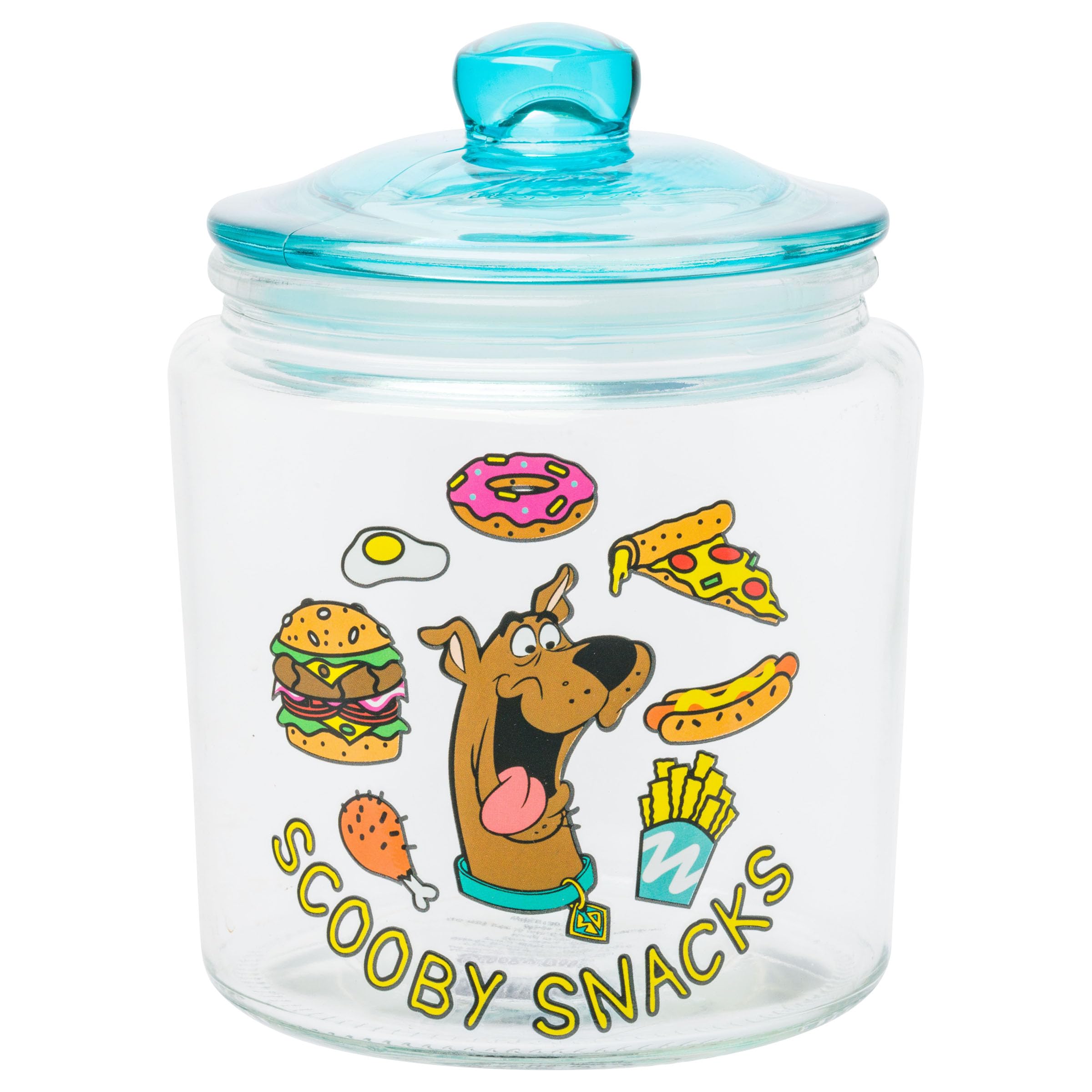 Silver Buffalo Scooby Doo Scooby Snacks Glass Cookie Jar with Lid - Small Candy Storage Container for Kitchen, Pantry & Party Snacks | Nostalgic Cartoon Collectible Gift