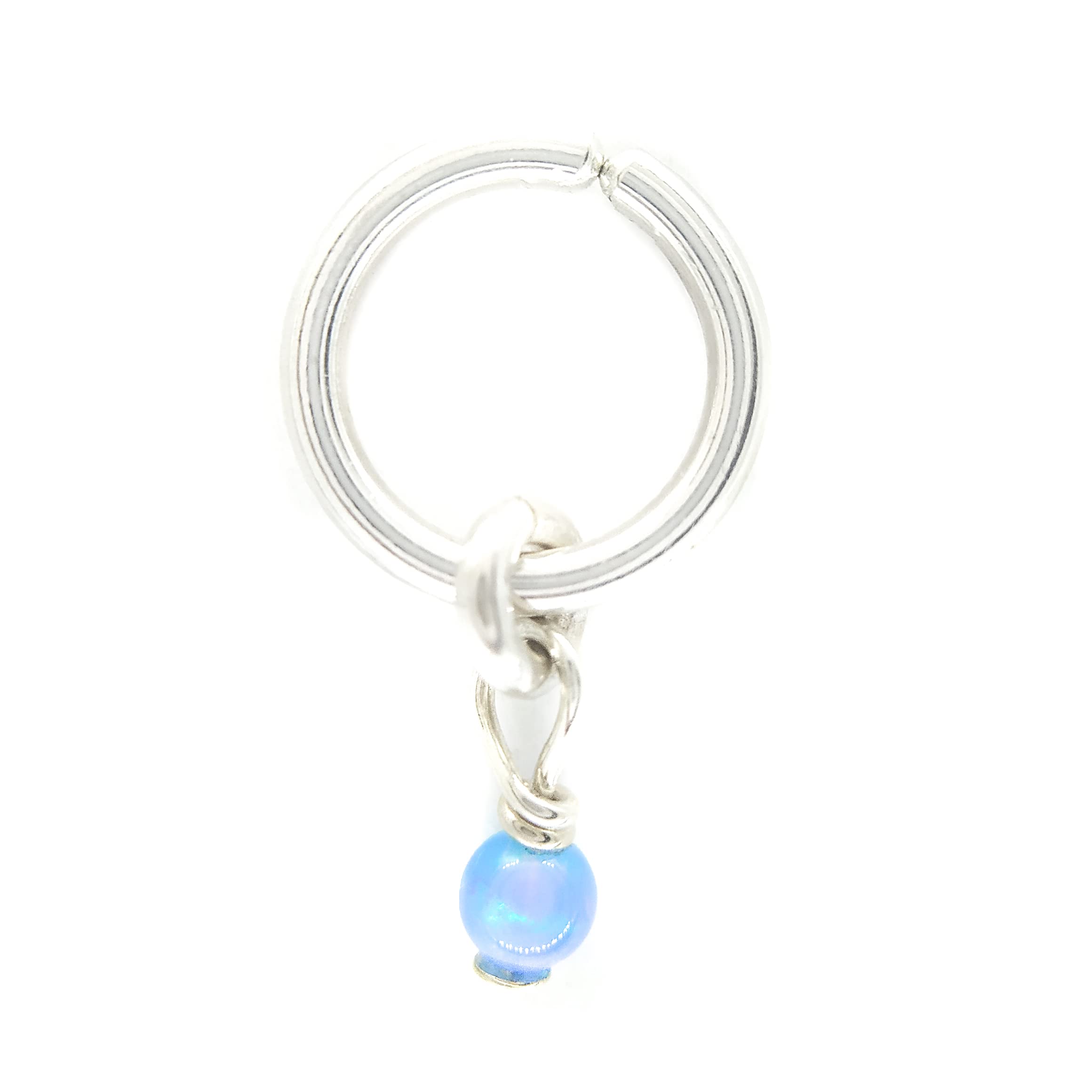 Silver Tiny Belly Button Ring with Light Blue Opal - Handmade Navel Jewelry for Everyday Wear