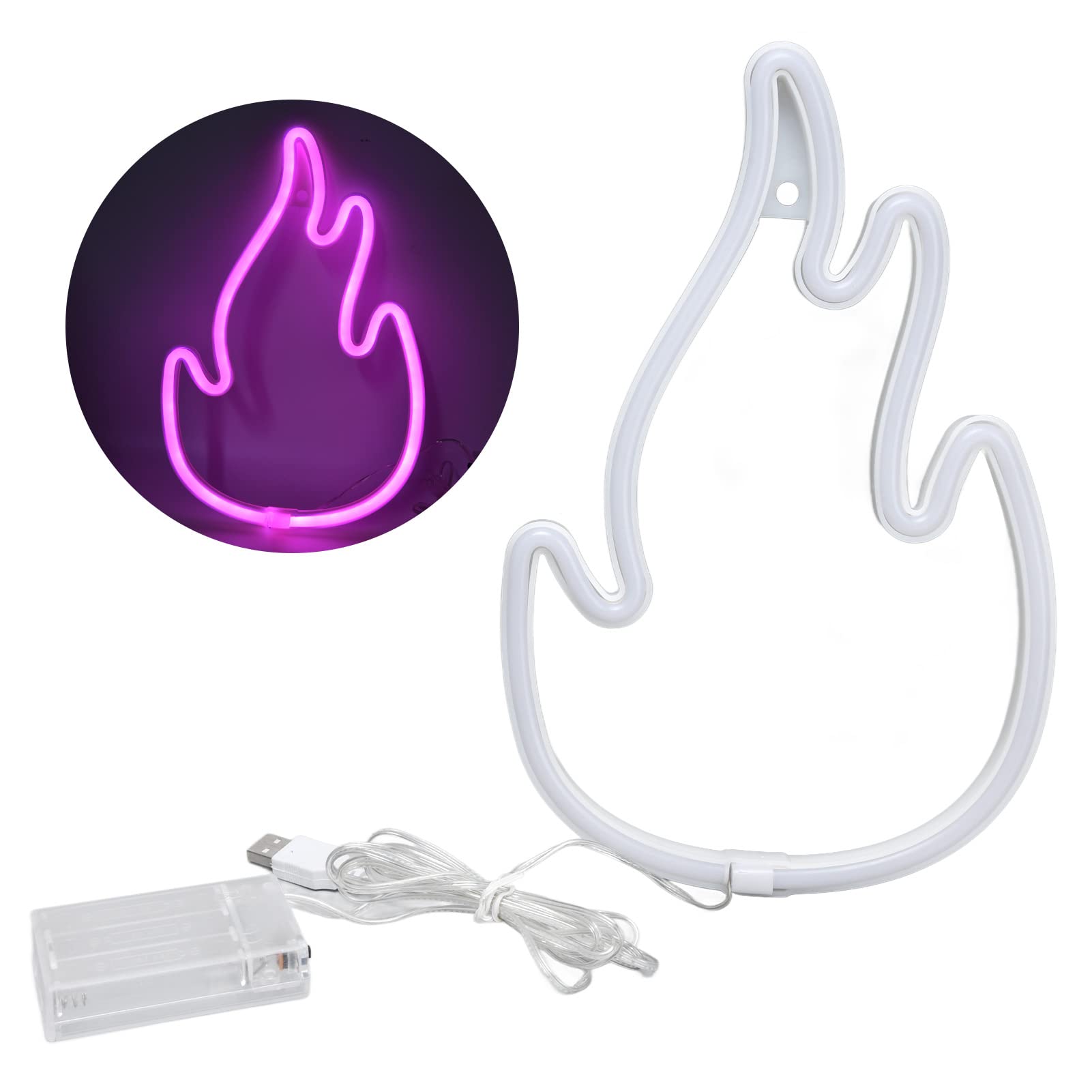 Yaosh LED Neon Sign - Flame Design with Dual Power Supply, Pink Neon Light for Wall Decor, Bedroom, Gaming Room Setup - Perfect for Parties, Bars, and Home Aesthetic Lighting