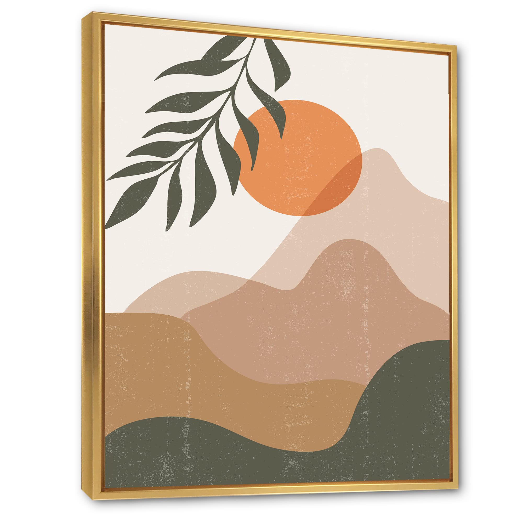 Abstract Red Moon in Earth Toned Mountains Framed Canvas Wall Art - Modern Home Decor for Living Room, Bedroom & Office
