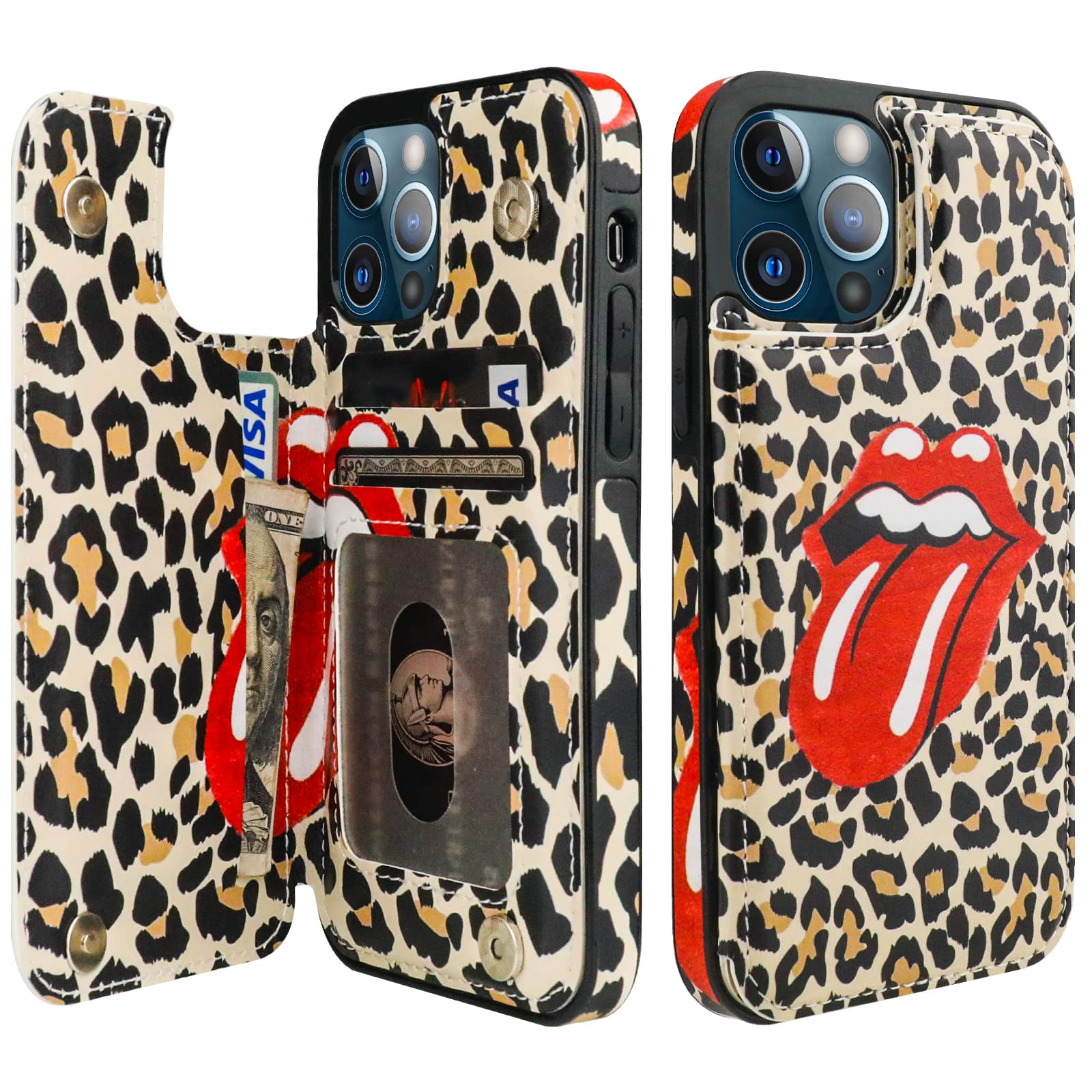 HAOPINSH iPhone 12/12 Pro Wallet Case with Card Holder - Leopard Print PU Leather Protective Cover with Kickstand | 6.1
