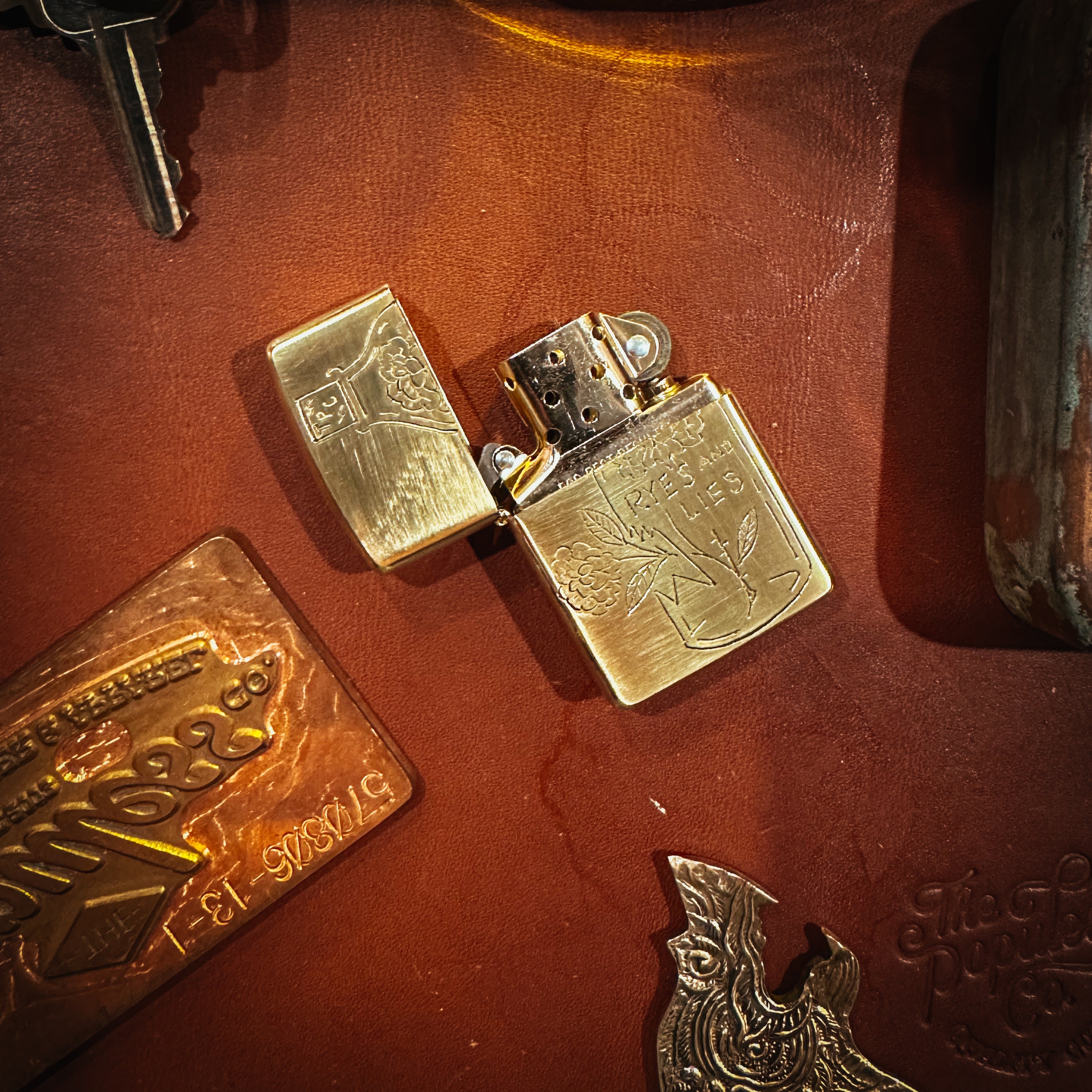 BROOKHAYL x POPULESS Limited Edition Hand Engraved Zippo® Lighter 012 - Armor Brushed Brass - Collectible Windproof Lighter for Outdoor Camping, Smoking & Gifts
