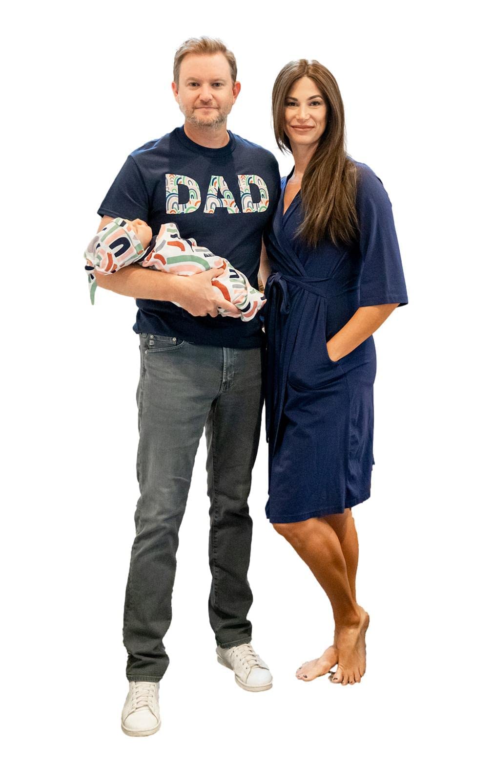 Baby Be Mine Maternity Nursing Delivery Robe & Baby Girl Swaddle Blanket Set with Daddy T-Shirt - Soft Hospital Gown for New Moms & Newborn Essentials Gift Set - Perfect for Breastfeeding, Photo Shoots & Family Bonding
