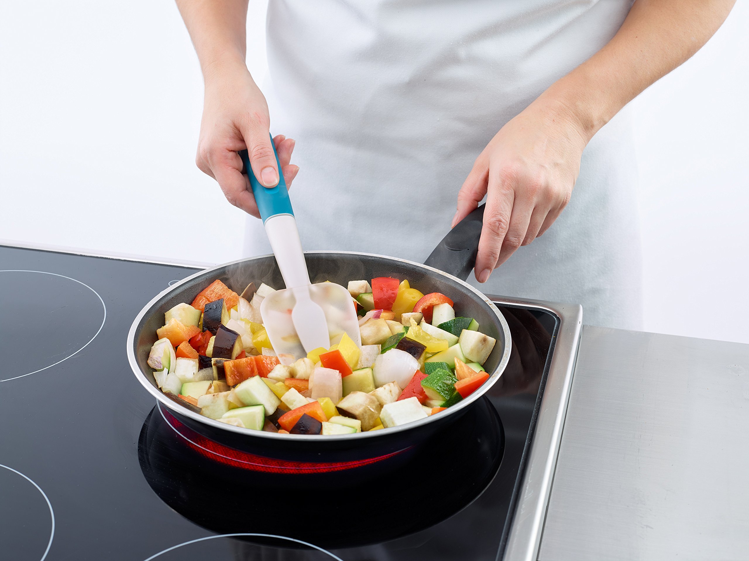 Lekue Silicone Cooking Spoon - Heat Resistant, BPA-Free Kitchen Utensil for Baking, Mixing & Serving - Red & White (Perfect for Non-Stick Pans & Everyday Cooking)