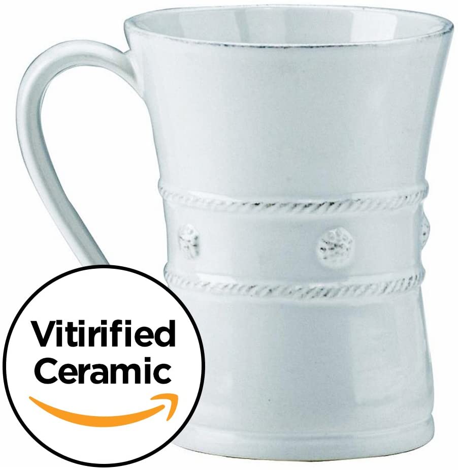 Juliska Berry & Thread 13 oz Whitewash Coffee Mug Set of 4 - Elegant Farmhouse Style Cups for Coffee, Tea, or Hot Chocolate - Perfect for Home, Office, or Gift Giving
