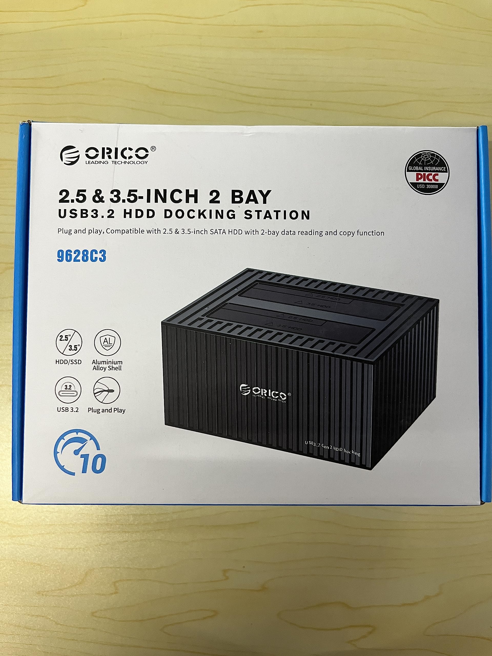 ORICO USB 3.1 Aluminum Alloy External Hard Drive Docking Station - Dual Bay for 2.5/3.5 Inch HDD SSD up to 18TB Each - Includes 10Gbps USB-C & USB-A Cables - Perfect for Data Backup, File Transfer & Media Storage