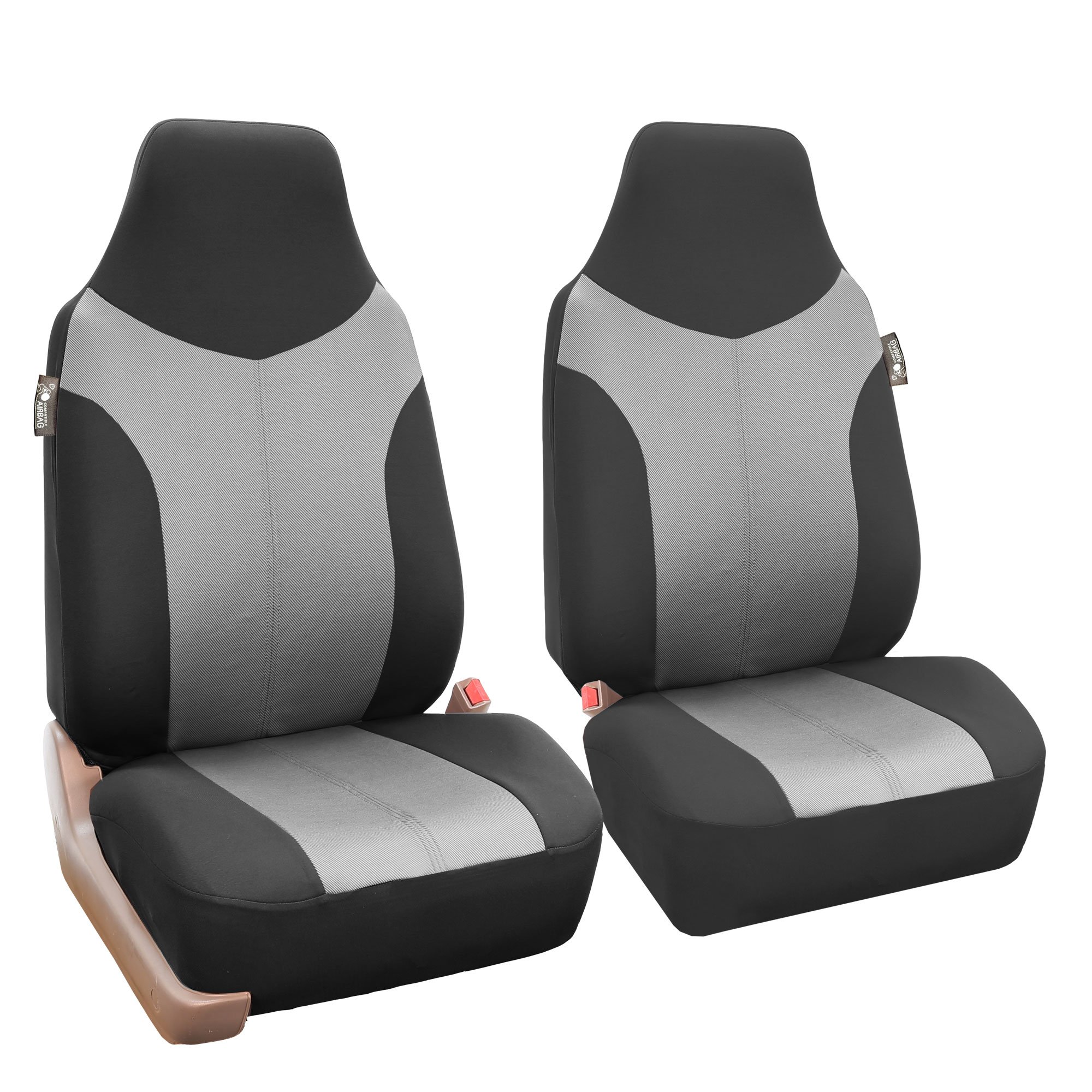 TLH Highback Twill Fabric Car Seat Covers - Universal Fit 1-Piece Bucket Seat Cover Set in Gray & Black | Airbag Compatible Automotive Seat Protectors for SUV, Van, Truck | Durable Protection for Daily Commute, Road Trips & Family Travel