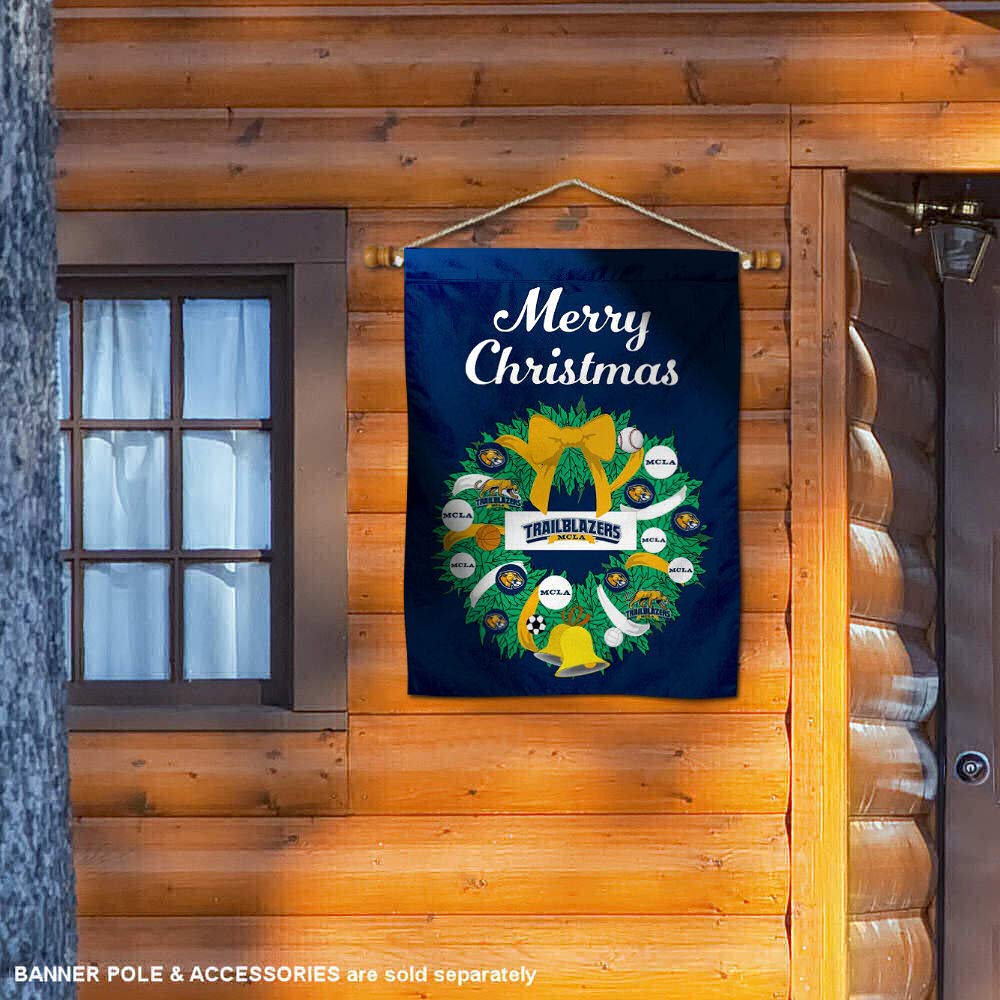Happy Holidays Christmas Banner Flag - MCLA Trailblazers Team Spirit Decoration for Home, Office & Dorm | Festive Party Decor & Gameday Fan Gear