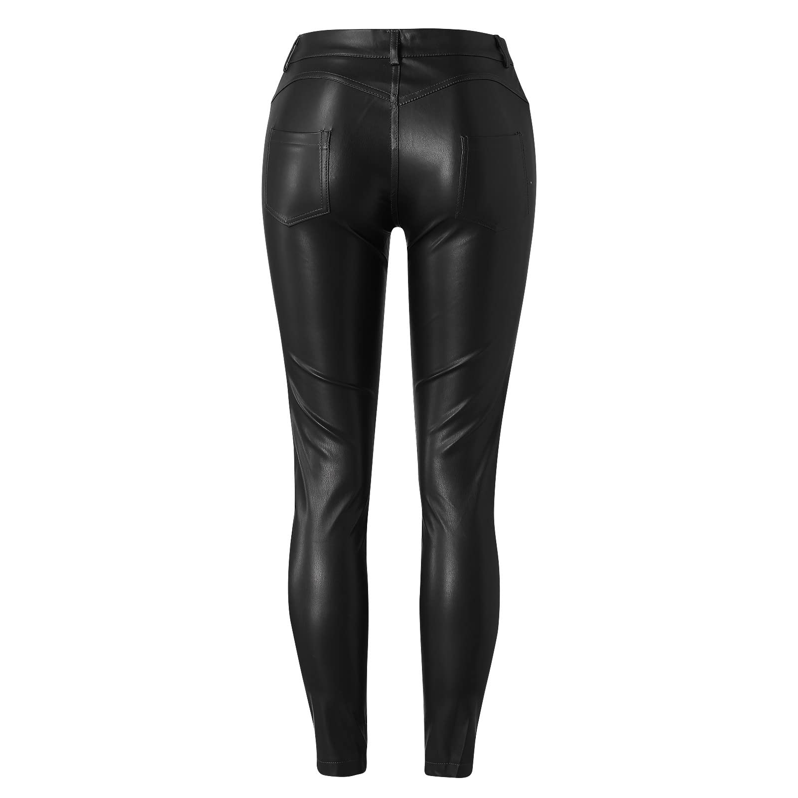 Faux Leather Leggings for Women - High Waist Yoga Pants with Pockets | Stretchy Petite Workout Pants | Perfect for Gym, Running & Casual Wear
