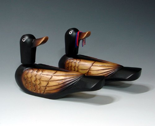 Korean Traditional Carved Wedding Wooden Geese Duck Figurine - Handcrafted Home Decor, Bird Decoration, Miniature Decoy Pair Gift for Couples, Wedding Anniversary, Housewarming & Asian Home Decor