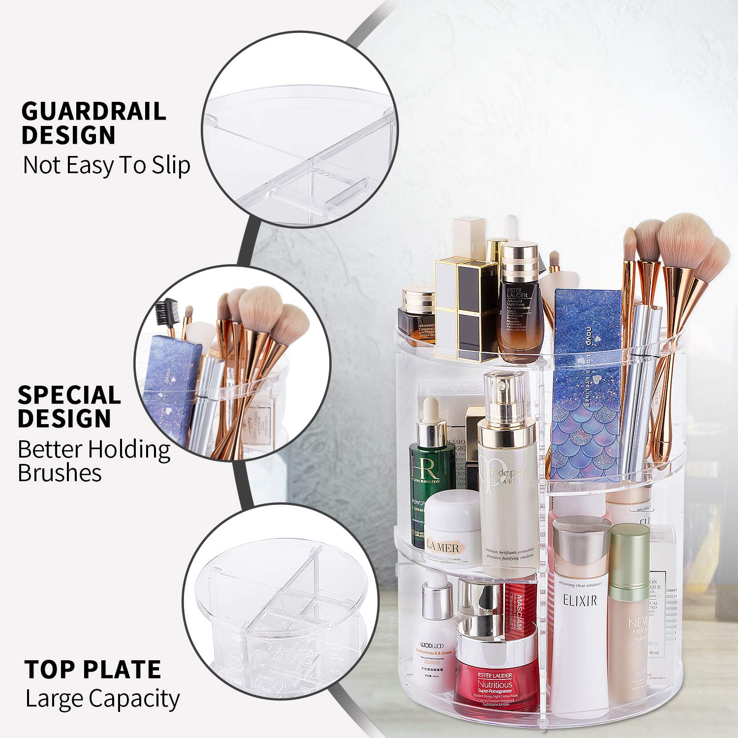 360° Rotating Acrylic Makeup Organizer - Spinning Lazy Susan Cosmetic Storage for Bathroom, Vanity & Dresser | Holds Makeup, Brushes, Perfumes, Creams & Skincare Products | Clear Desktop Organizer for Easy Access & Space Saving