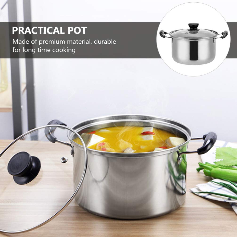 Premium Stainless Steel Soup Pot with Lid - 16cm Double Handle Stew Pan for Cooking, Pasta, Sauce & Noodles | Durable Household Cookware for Home Kitchen | Perfect for Soups, Stews, Chinese Cuisine & Meal Prep