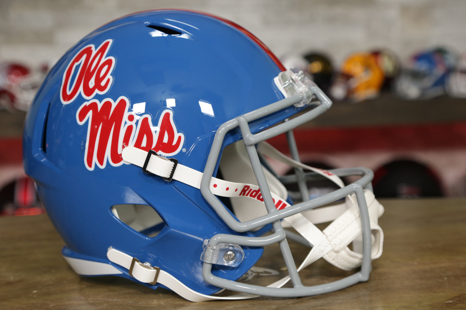 Ole Miss Rebels Powder Blue Replica Speed Football Helmet - Official NCAA Football Collectible for Fans & Decor | Game Day, Man Cave, Sports Room Display