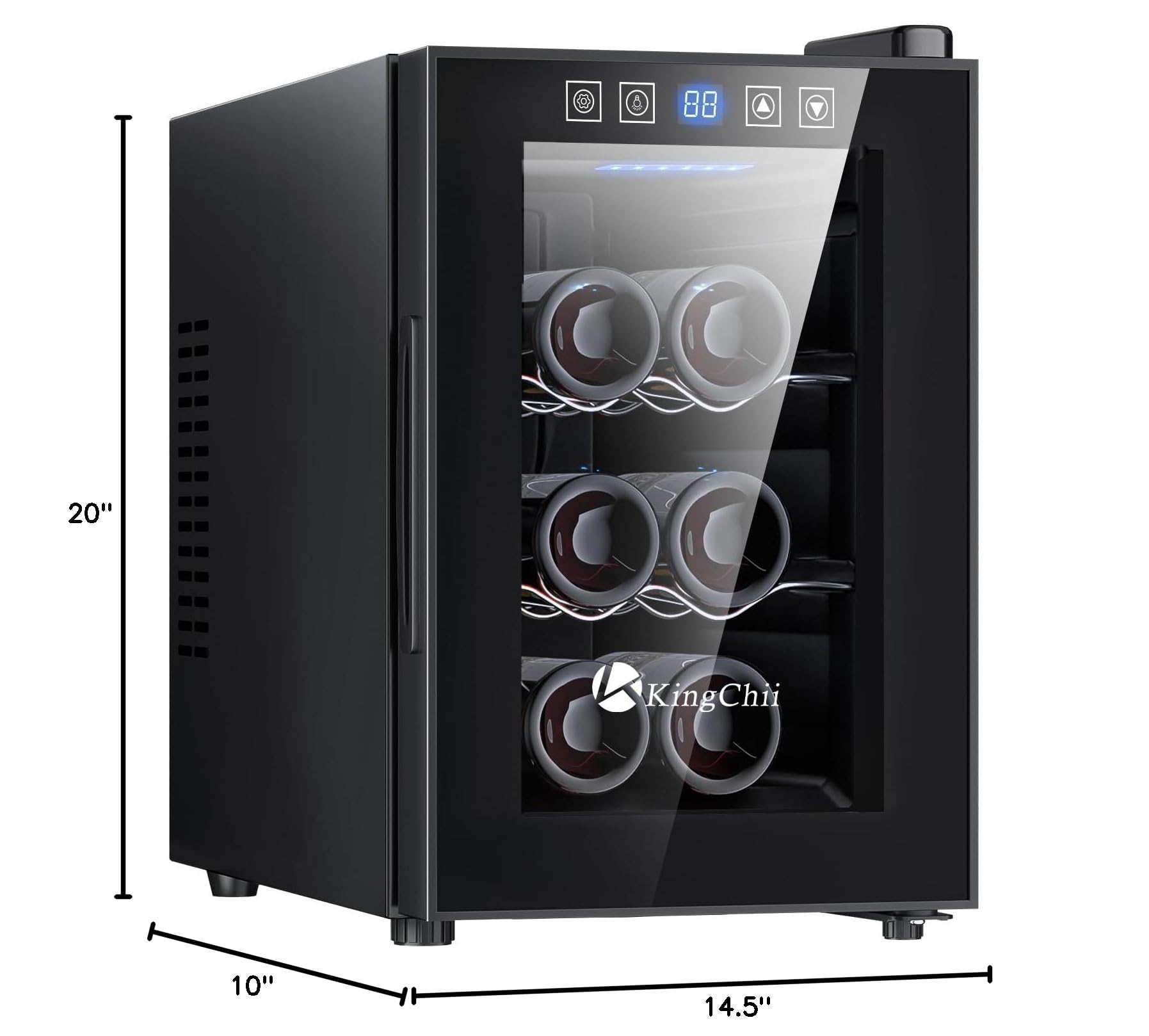 KingChii 6 Bottle Thermoelectric Wine Cooler Refrigerator - Advanced Cooling Technology, Stainless Steel & Tempered Glass Design - Perfect for Red Wine and Champagne Storage in Home, Kitchen, Office or Bar
