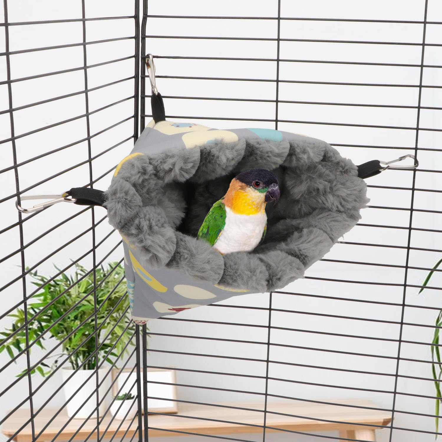 Wontee Warm Hanging Bird Nest House - Cozy Winter Hammock Bed for Parakeets, Budgies, Caiques, Conures & Cockatiels | Grey Medium Size | Perfect for Cage Snuggling & Nighttime Rest