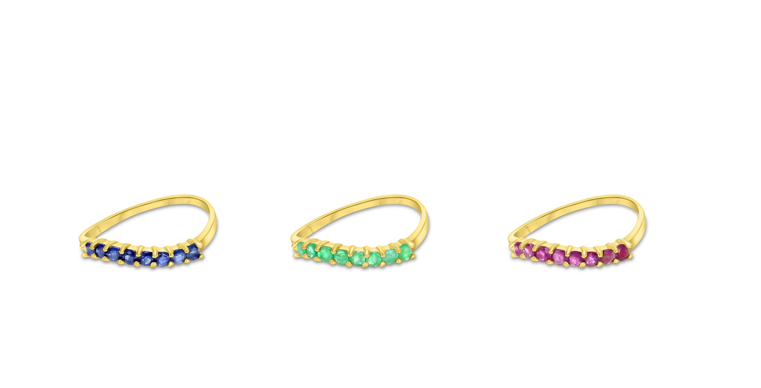 14K Yellow Gold Stackable Emerald, Ruby & Sapphire Rings for Women - Perfect for Layering, Gift Giving & Everyday Elegance