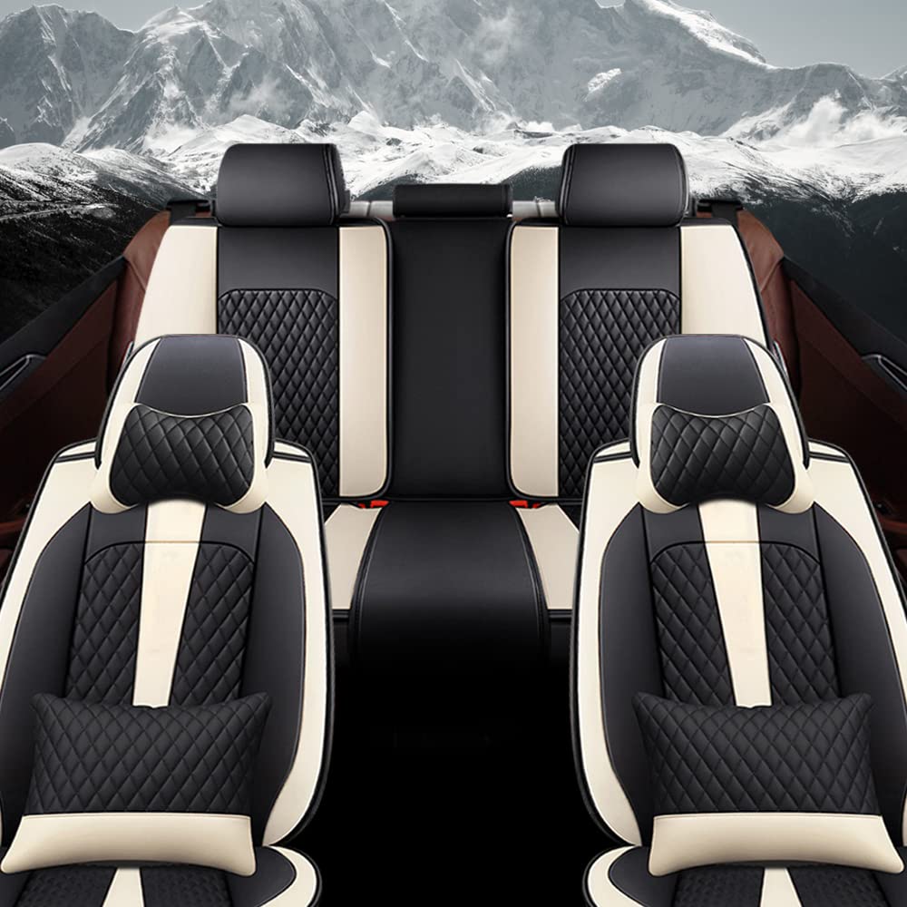 Premium Luxury Leather Car Seat Covers for Peugeot 508 GT Line & Hybrid - Waterproof, Scratchproof, Non-Slip, Airbag Compatible Full Set (Black/Beige) - Perfect for Daily Commute & Long Road Trips