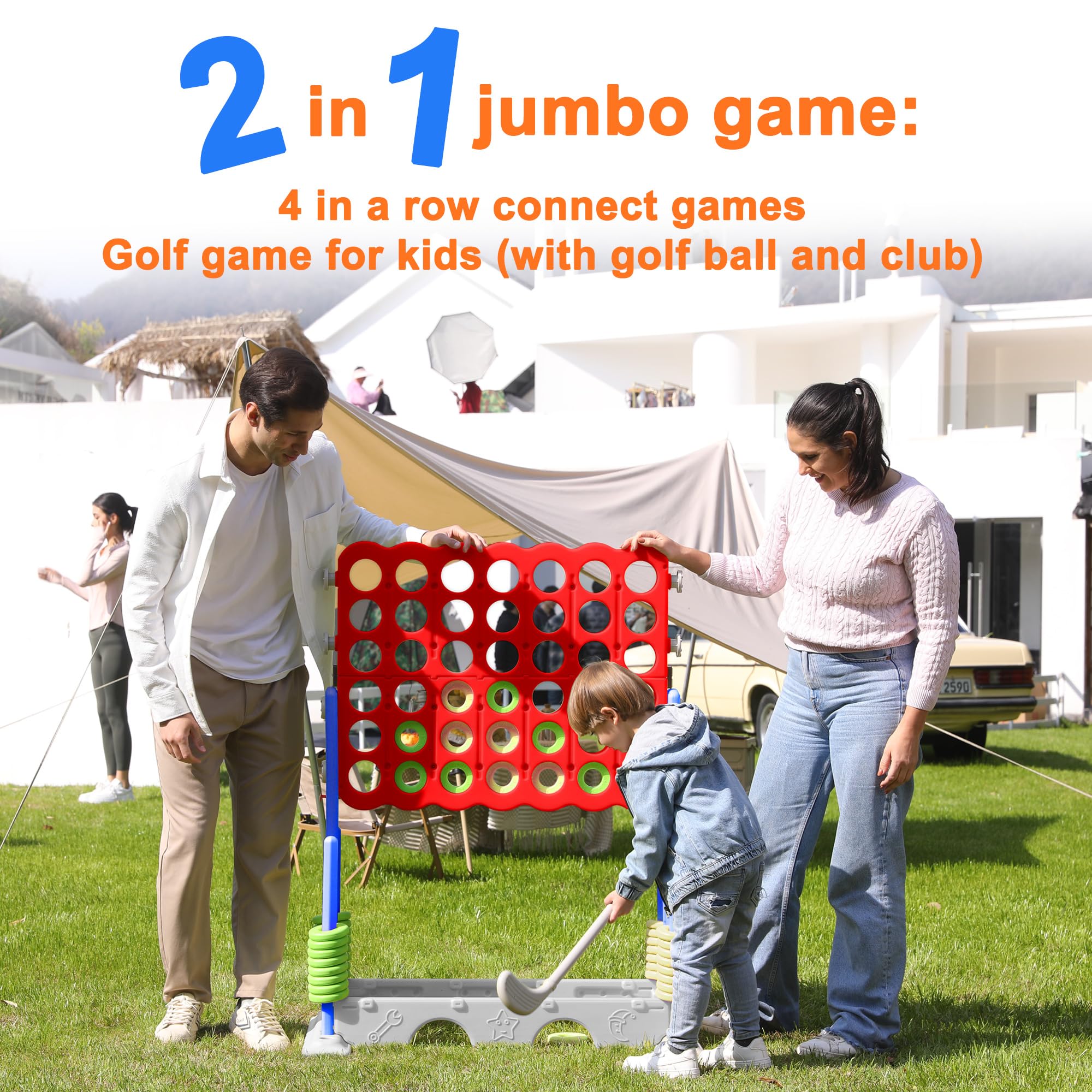 Giant 4 Connect Height Adjustable Jumbo Yard Game - 33 Inch Four in a Row Outdoor Large Games with Stable Base - Fun Backyard Games for Adults, Kids & Family - Perfect for Parties, Picnics & Outdoor Gatherings
