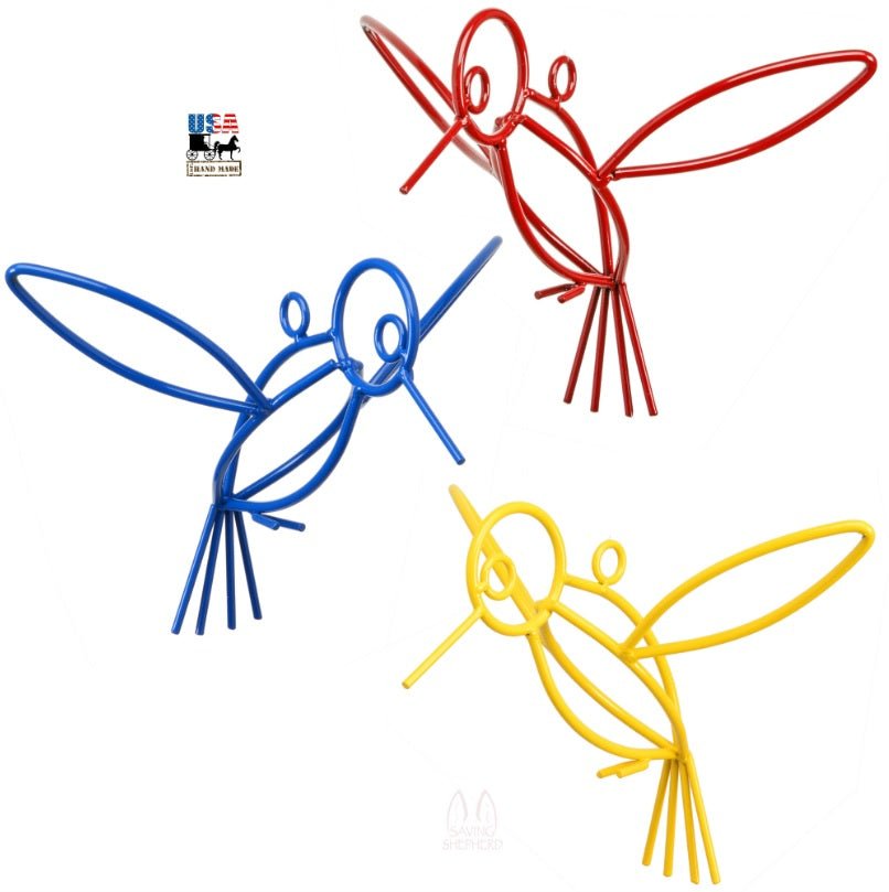 Handmade Wrought Iron Hanging Hummingbird Garden Decor - 3 Finishes - USA Crafted - Perfect for Outdoor Patio, Garden, and Backyard Decoration