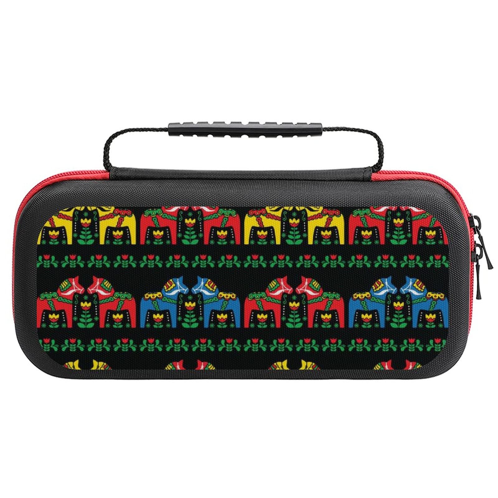 FunnyStar Swedish Dala Horse Folk Art Protective Carrying Case for Nintendo Switch - Durable Storage Handbag with Zipper, Perfect for Travel, Commuting & Gaming On-The-Go