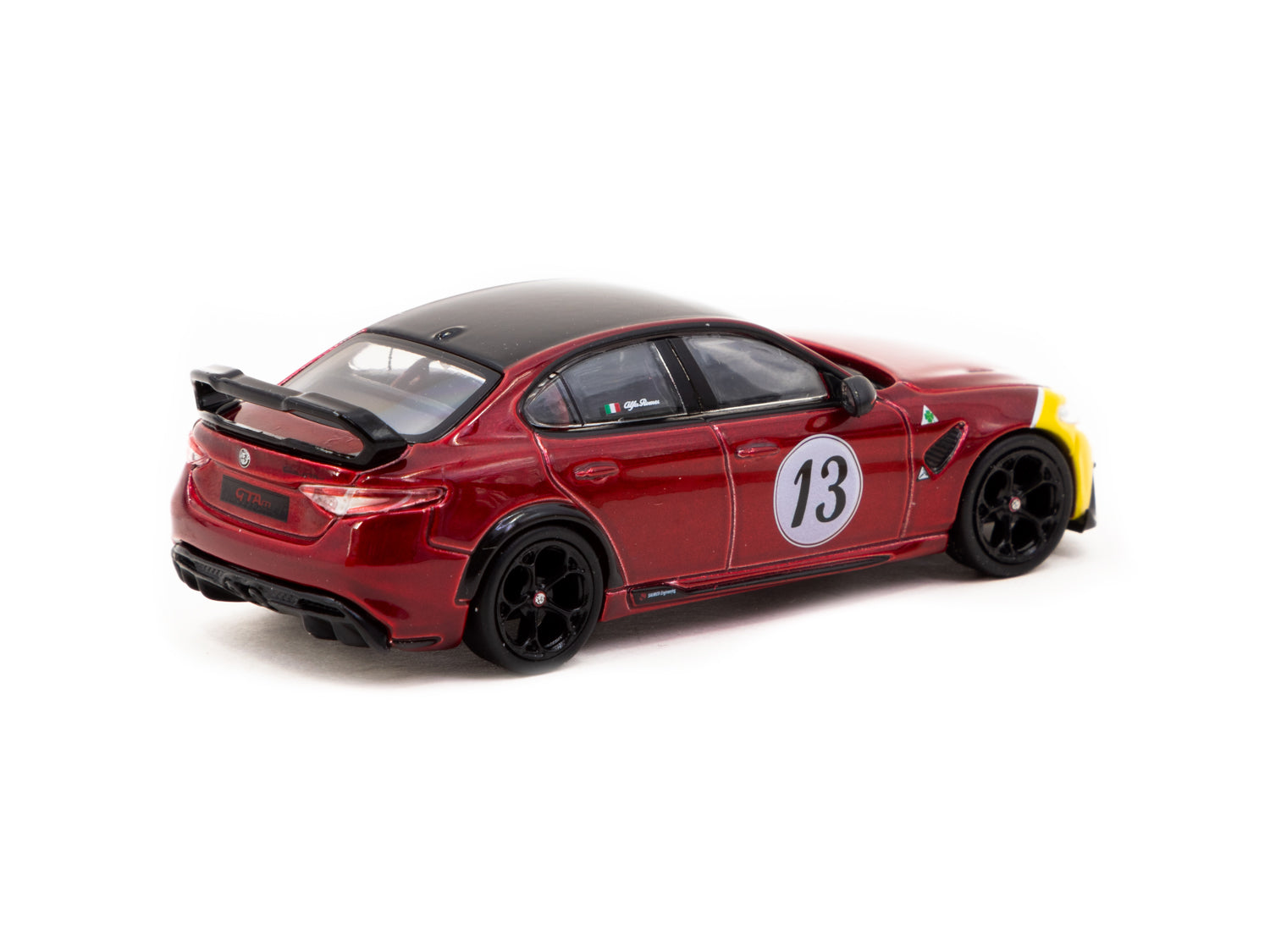 Tarmac Works 1/64 Scale Alfa Romeo Giulia GTAm Diecast Model Car - Red & Yellow Limited Edition (Mijo Exclusive GLOBAL64) - Perfect for Collectors & Racing Enthusiasts Display