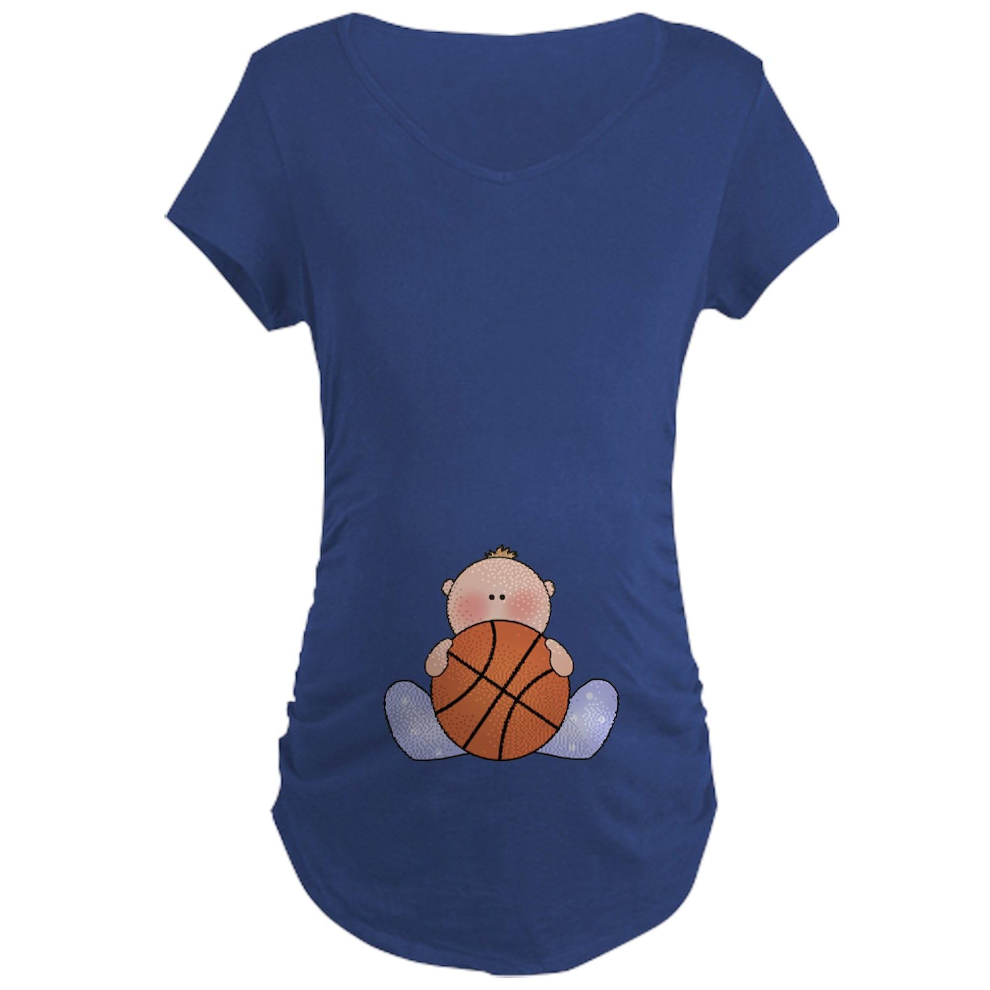 Lil Basketball Baby Boy Maternity Dark T-Shirt - Women's Ruched Side Pregnancy Tee for Basketball Fans | Perfect for Baby Showers, Gender Reveals & Maternity Photos