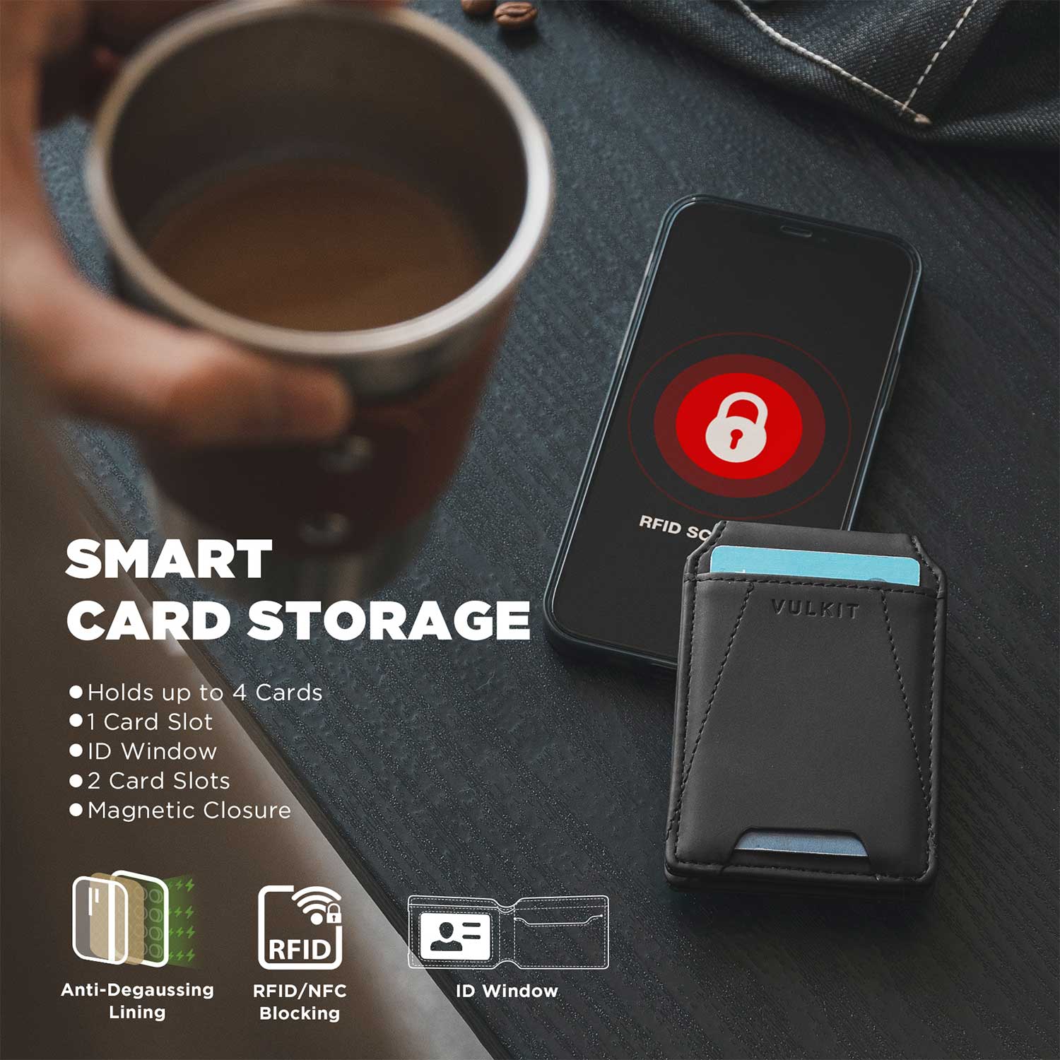 Magnetic RFID Leather Phone Wallet with Adapted Magnetic Ring - Slim Card Holder for iPhone & Android - Perfect for Travel, Shopping & Daily Use