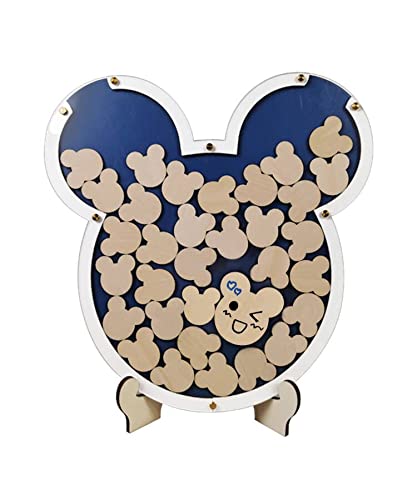 Alternative Wood Mouse Head Framed Guest Book - Mickey Mouse Theme Party Sign-in Decor for Weddings, Baby Showers & Birthday Celebrations