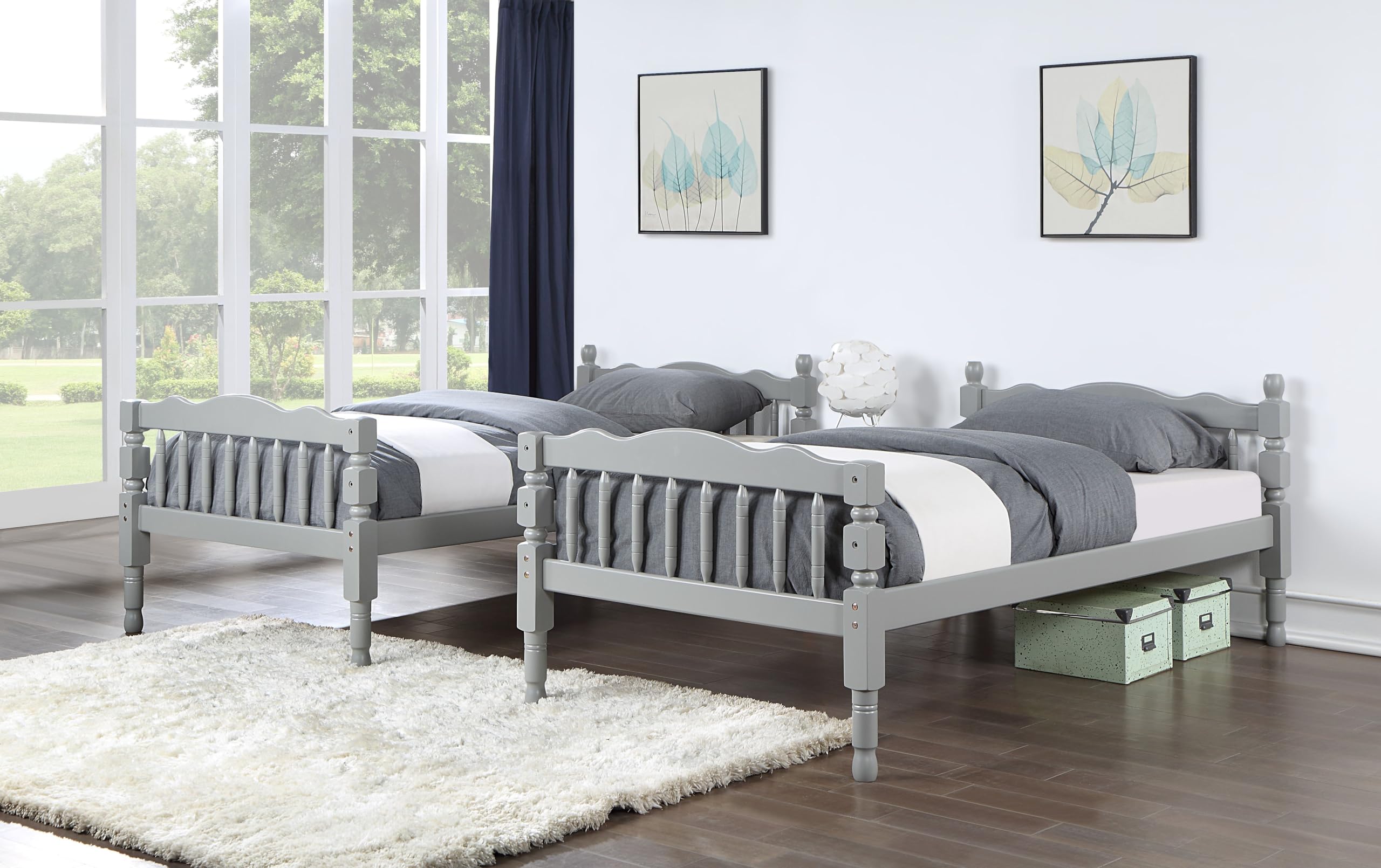 Acme Homestead Twin Wooden Bunk Bed - Space-Saving Gray Finish for Kids' Room, Guest Room & Small Spaces