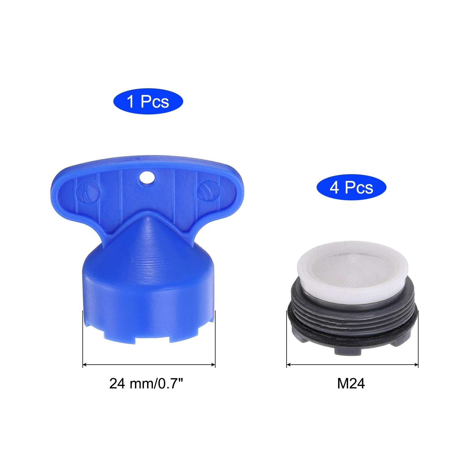 4PCS M24 Faucet Aerators with Removal Wrench - Water Saving Restrictor Replacement for Bathroom & Kitchen Sink (Blue) | Durable Threaded Aerator for Better Water Flow & Energy Efficiency - Perfect for Home, RV, and Commercial Use
