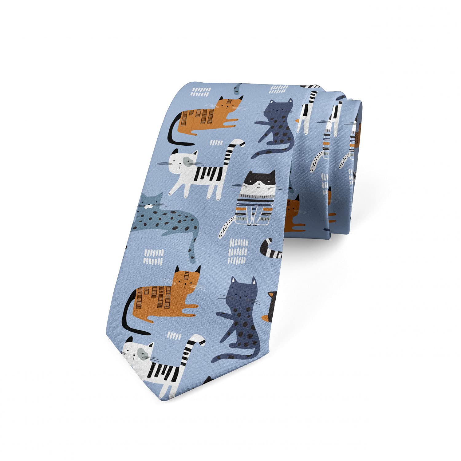 Ambesonne Men's Necktie - Cartoon Kitty Animal Print Silk Tie, 3.7