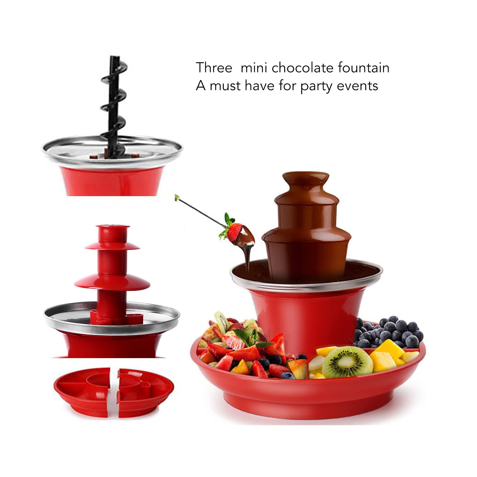 Bewinner 3-Tier Mini Electric Chocolate Fondue Fountain for Parties, Christmas & Events - Melts Chocolate, Cheese & Candy - Perfect for Dessert Buffets, Weddings & Family Gatherings