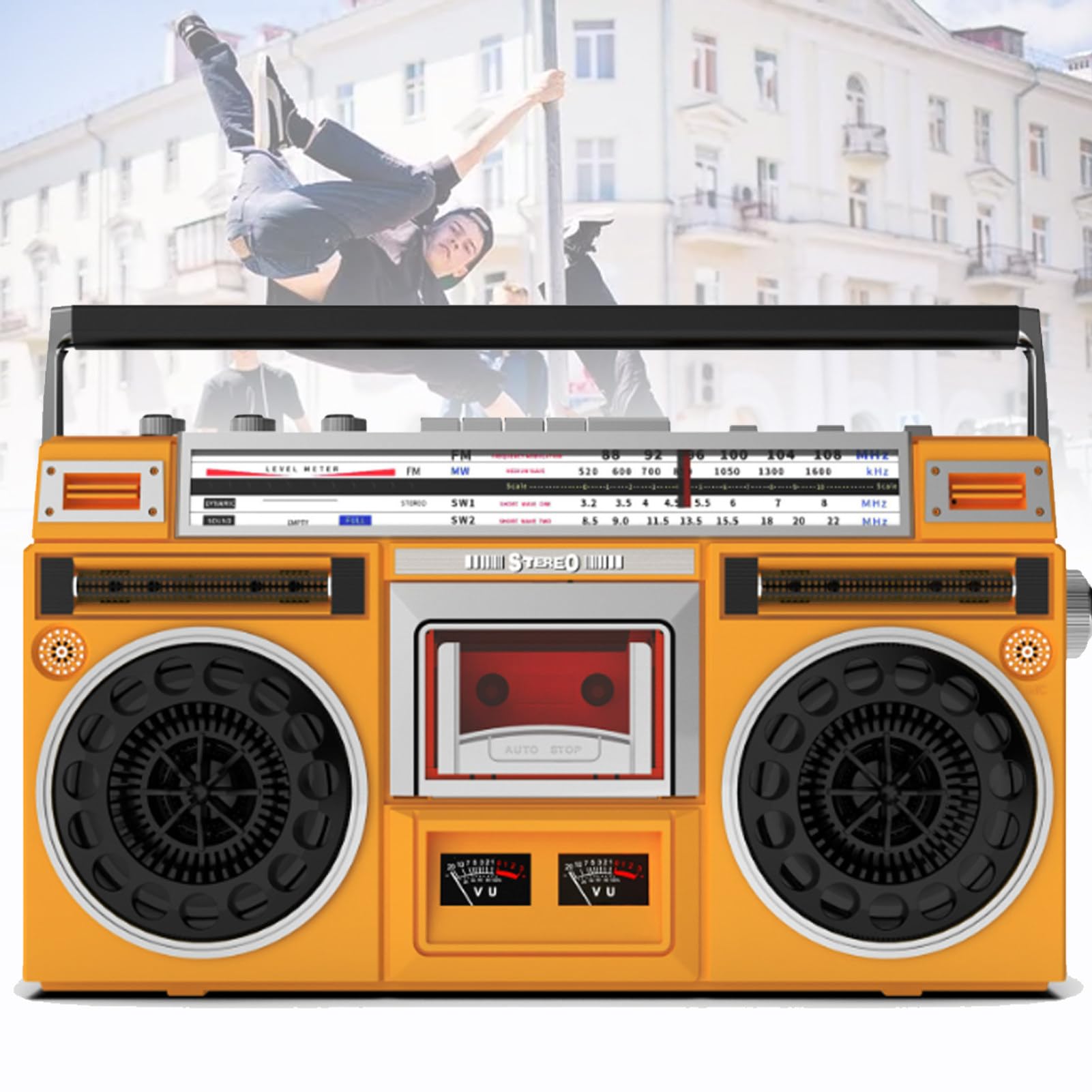 Vintage Portable Cassette Player Recorder with Bluetooth, AM/FM Radio, CD & Tape Player - Supports SD/USB Input - 80s Retro Boombox for Home, Travel & Outdoor Parties (Yellow)