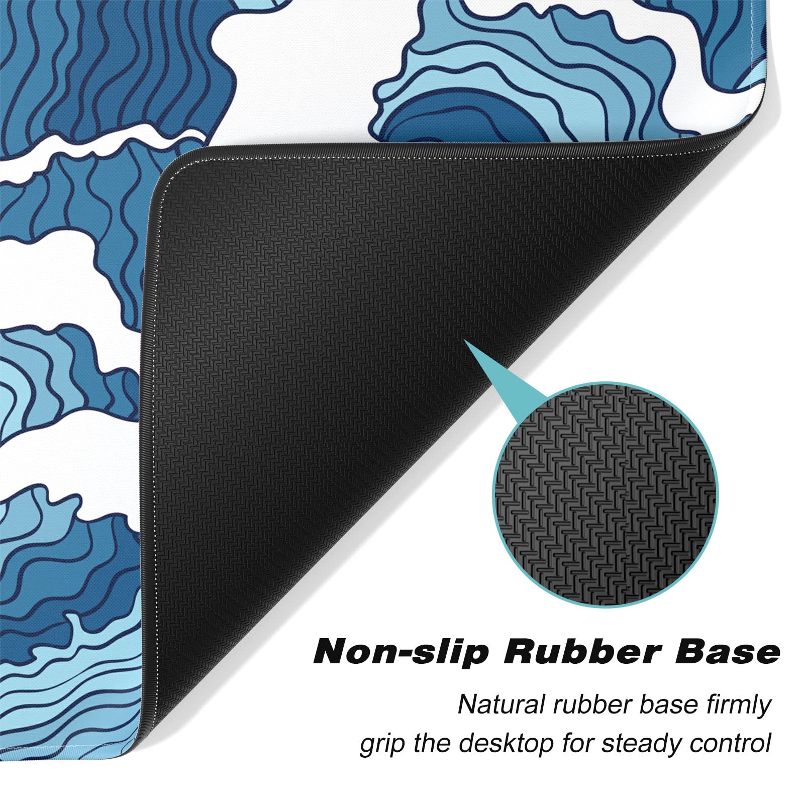 Japanese Wave Design Extended Gaming Mouse Pad - 30x14 Inch XL Large Desk Mat, Non-Slip Base & Stitched Edges, Waterproof Anime Mousepad for PC, Laptop, Office & Gaming Setup - Perfect for Gamers, Streamers & Home Office Workspaces