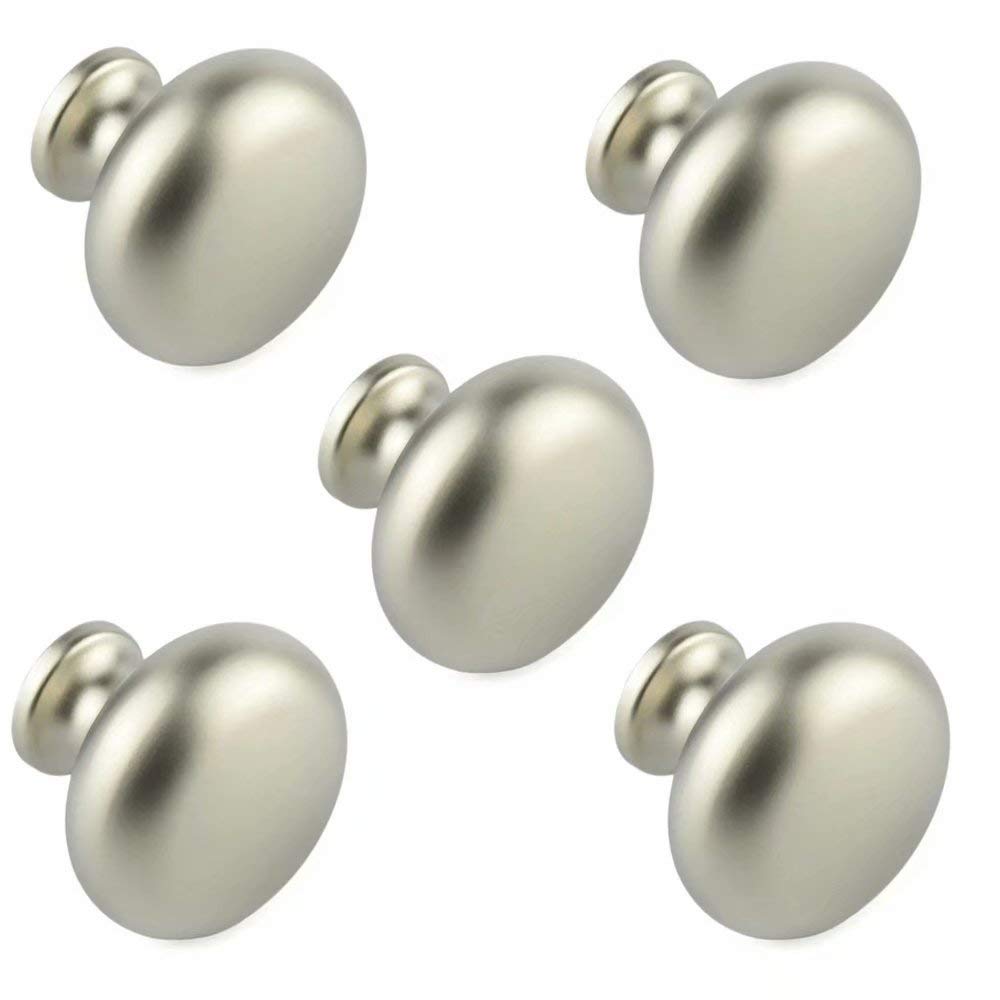 5-Pack Brushed Nickel Stainless Steel Cabinet Handles - Single Hole Kitchen & Bathroom Drawer Pulls for Cabinets, Dressers, Nightstands - Modern Furniture Hardware for Home & Office Use