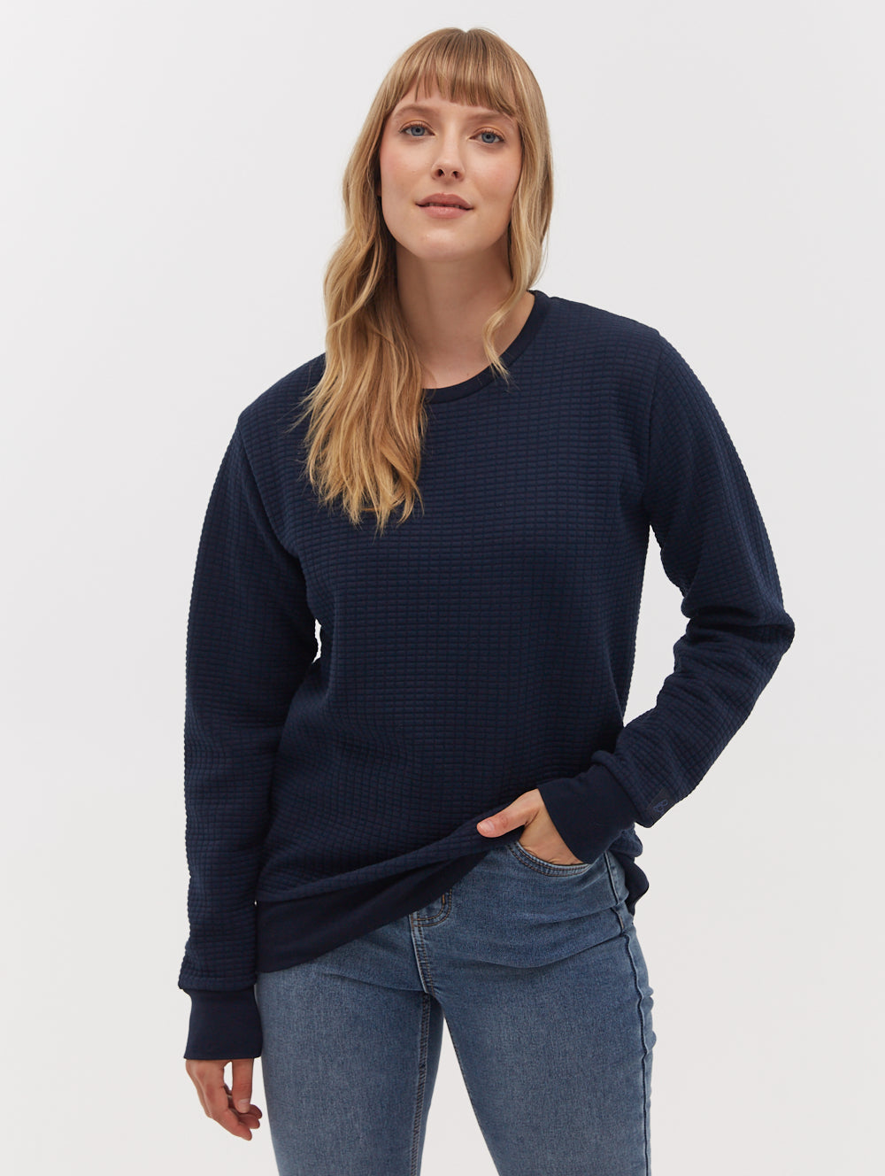 Afra Quilted Crew Neck Sweatshirt for Women - Cozy Winter Pullover with Stylish Stitching - Perfect for Casual Outfits, Layering & Cold Weather Fashion