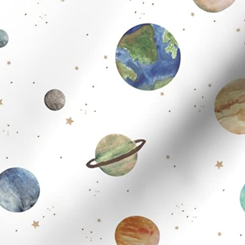 Solar System Printed Minky Fabric - Soft Plush Baby Blanket & Quilt Backing Material for Nursery Decor, Space Theme Sewing Projects | Astronomy Planets Stars Design on Fat Quarter