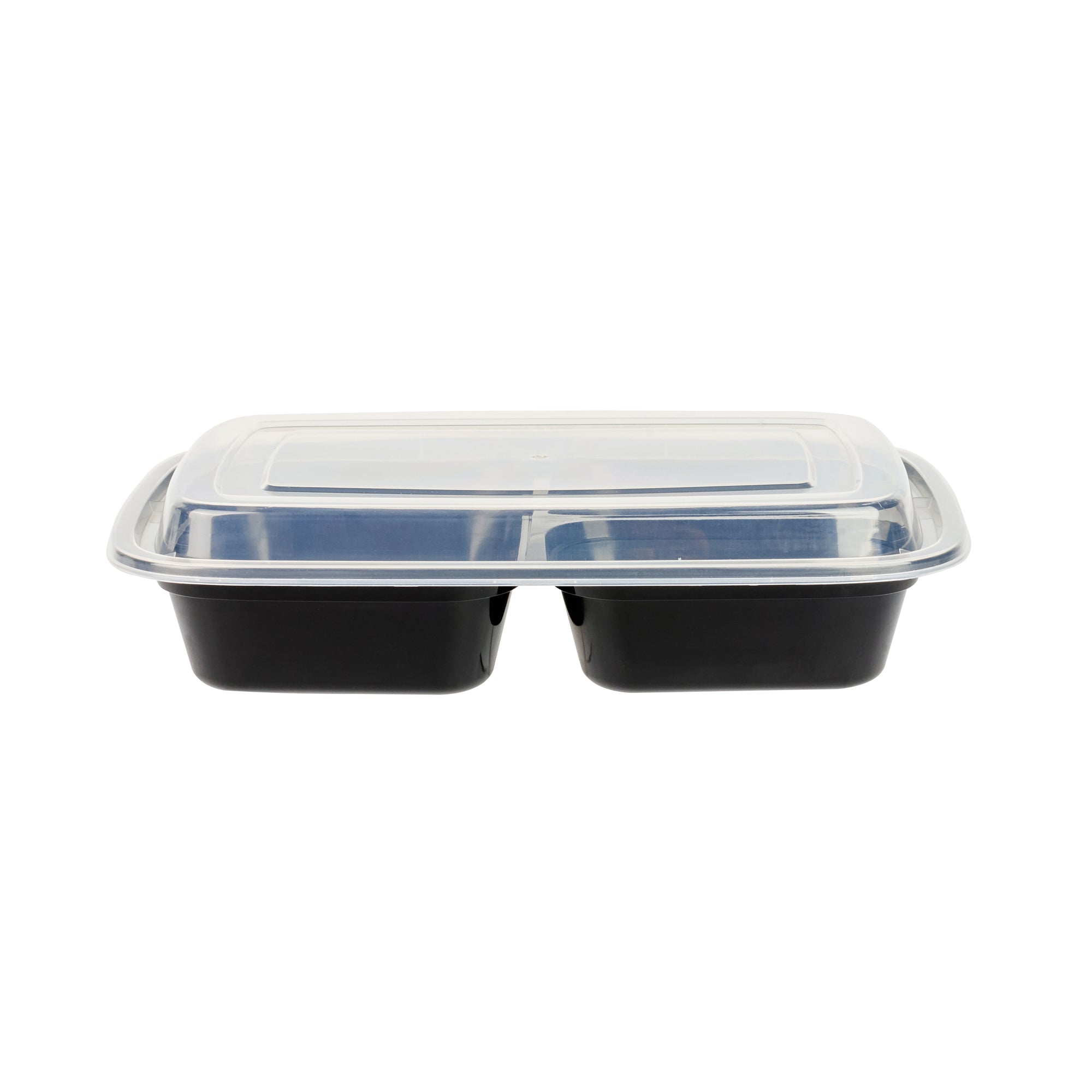 26 oz Black 3-Compartment Plastic Food Storage Containers with Clear Lids - Microwave Safe, 8.75
